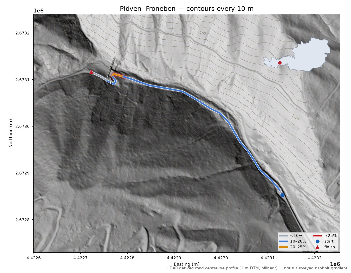 Plöven- Froneben LiDAR hillshade map with contours