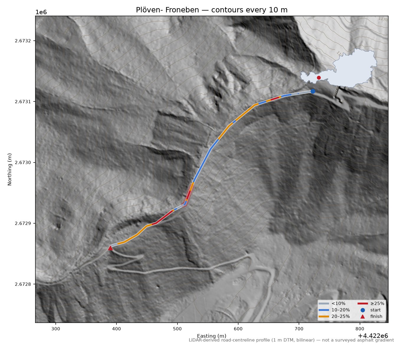 Plöven- Froneben LiDAR hillshade map with contours