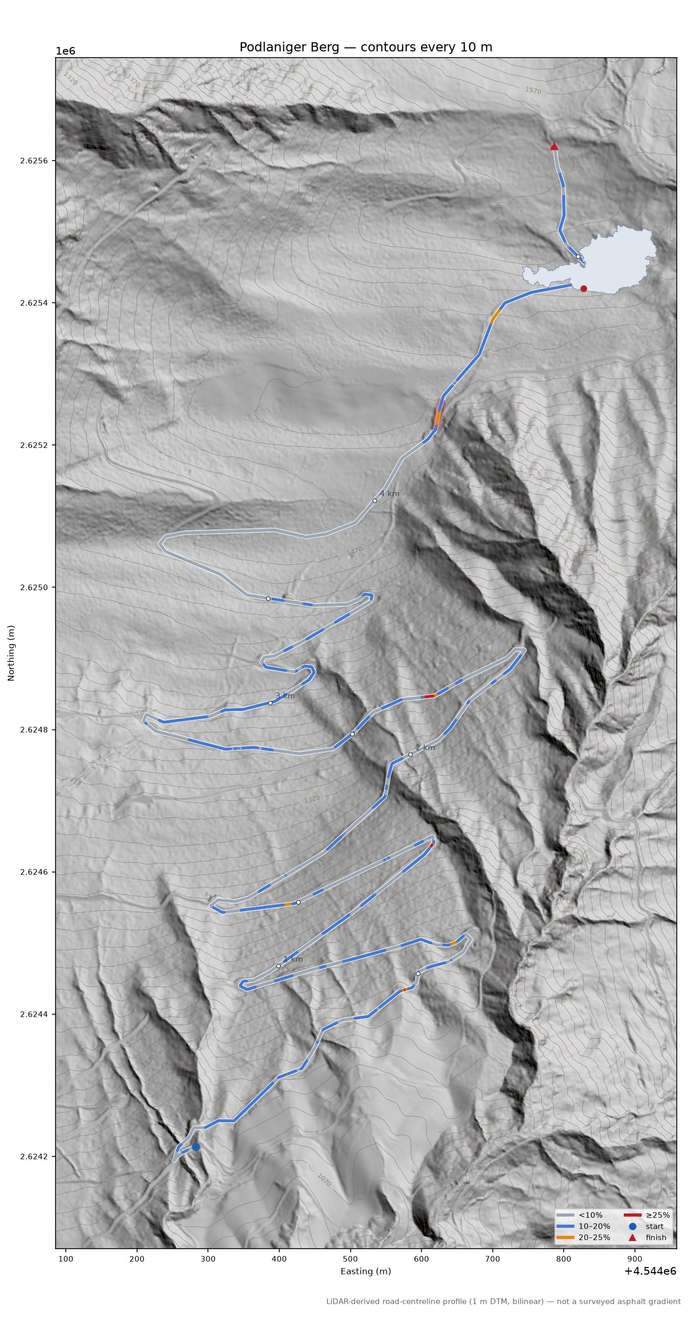 Podlaniger Berg LiDAR hillshade map with contours