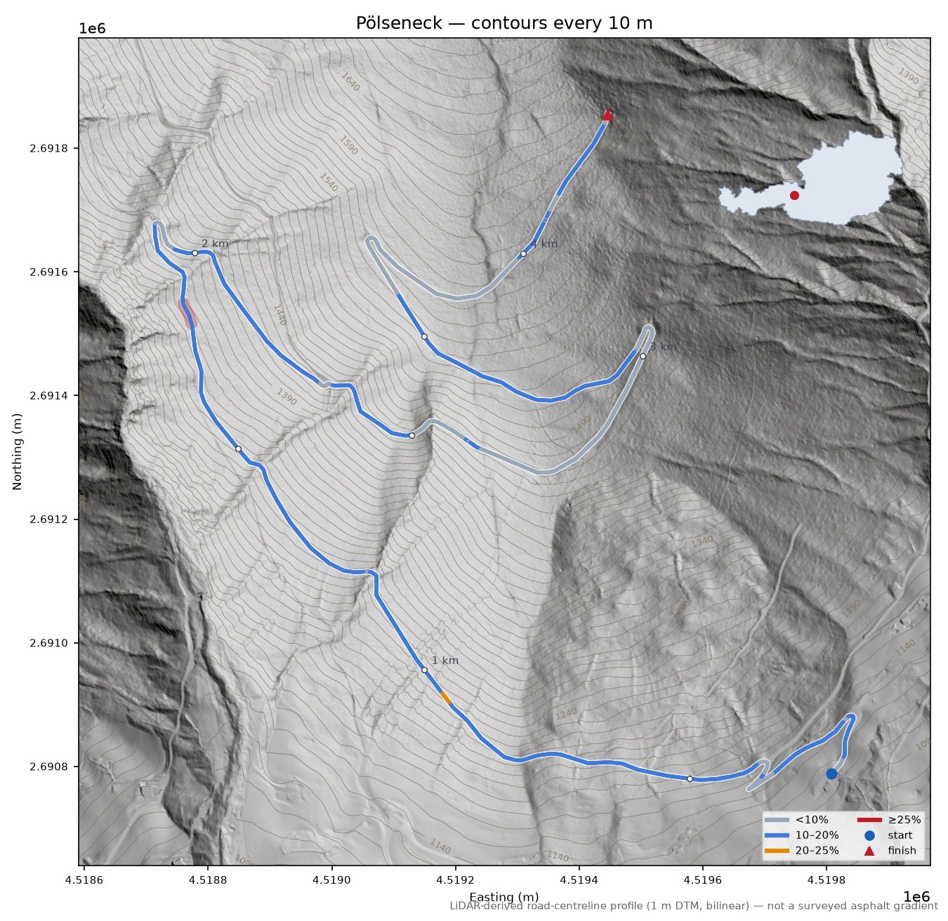 Pölseneck LiDAR hillshade map with contours