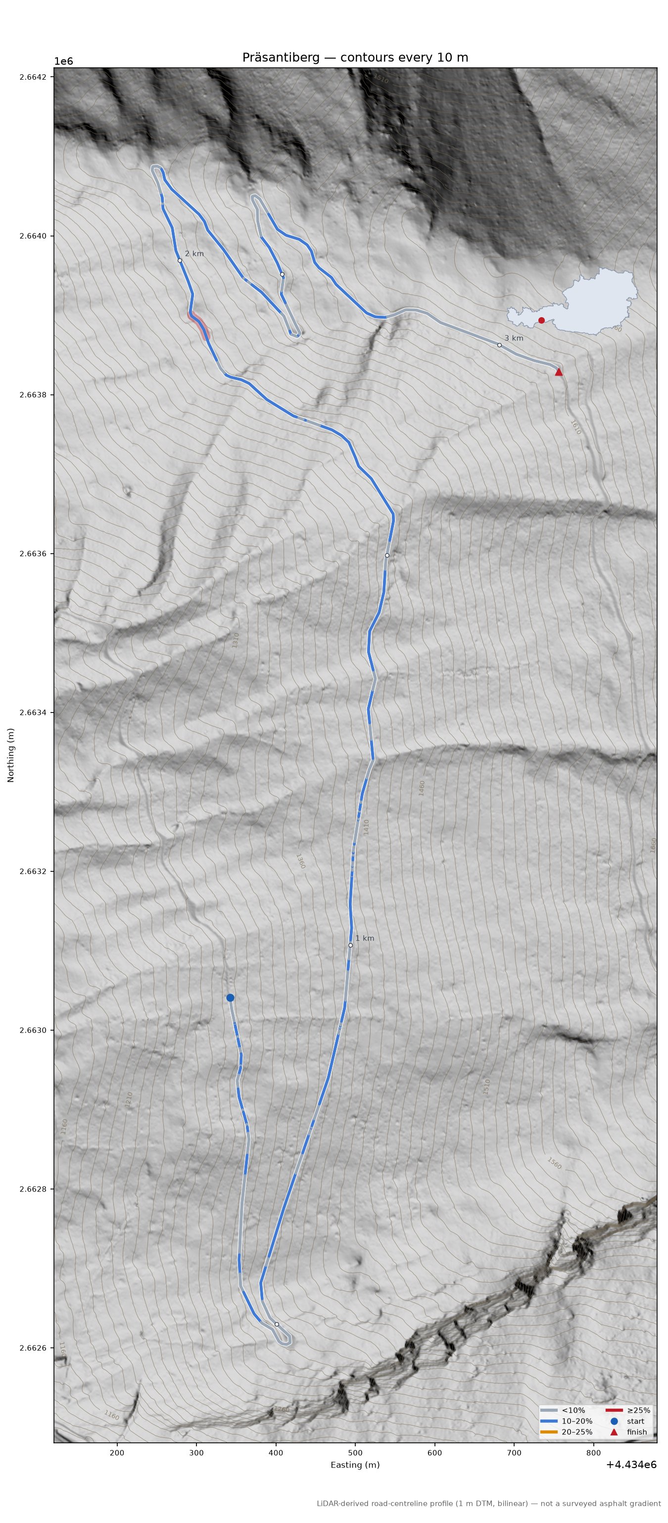 Präsantiberg LiDAR hillshade map with contours