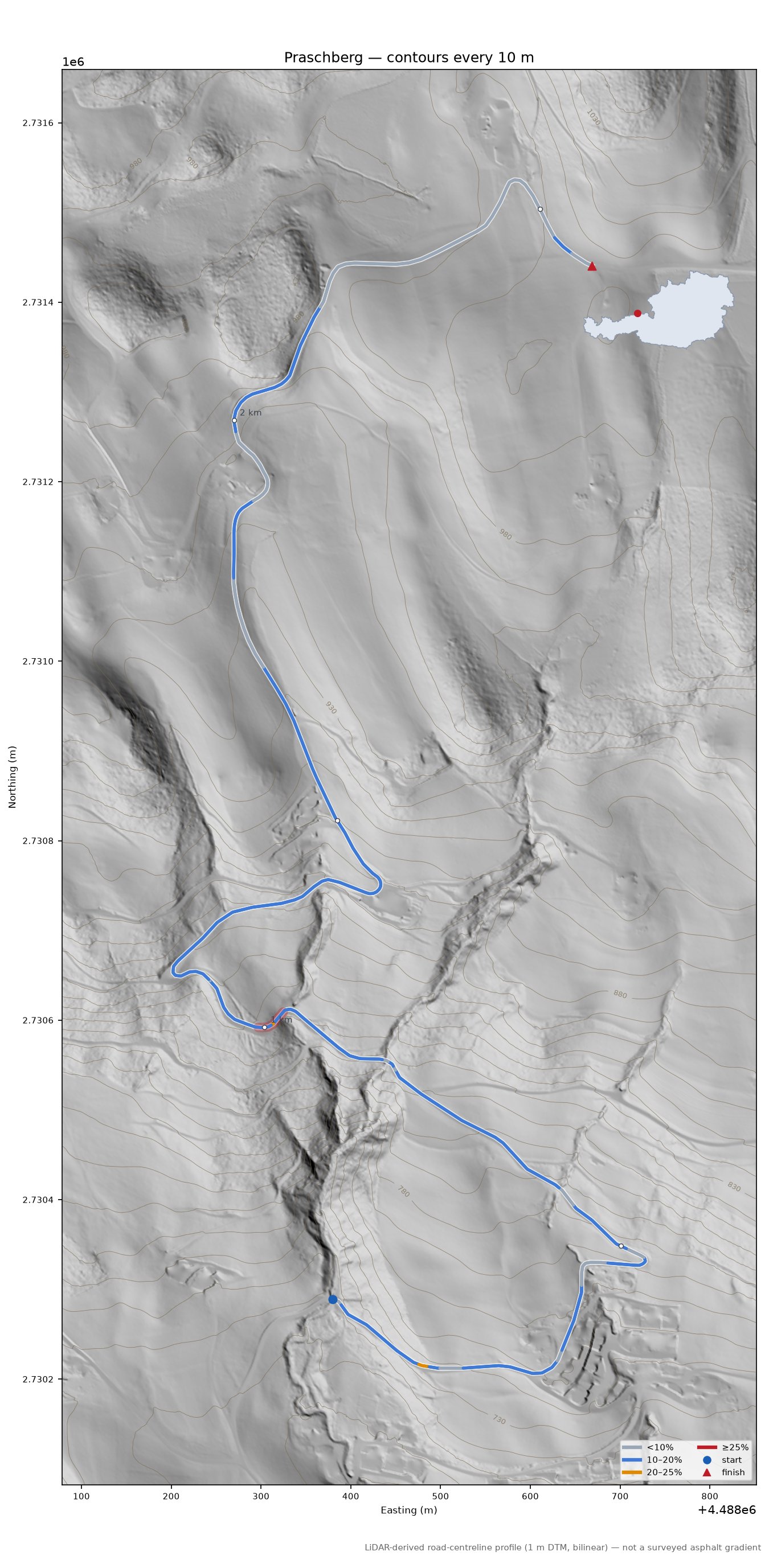 Praschberg LiDAR hillshade map with contours