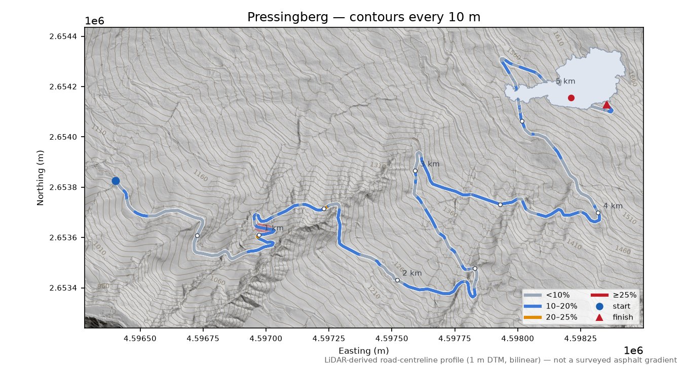 Pressingberg LiDAR hillshade map with contours
