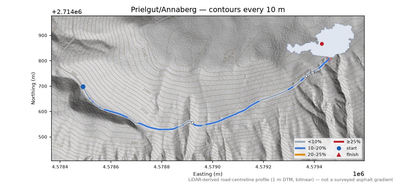 Prielgut/Annaberg LiDAR hillshade map with contours