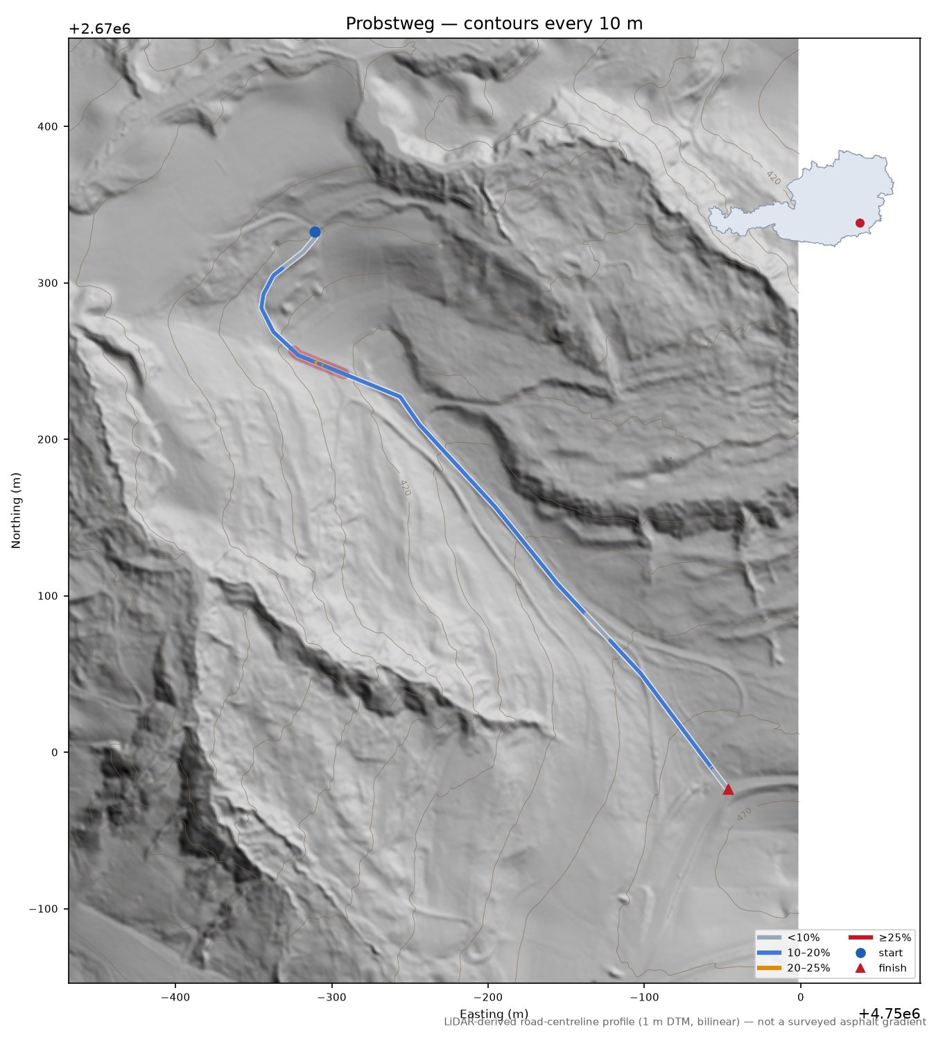 Probstweg LiDAR hillshade map with contours