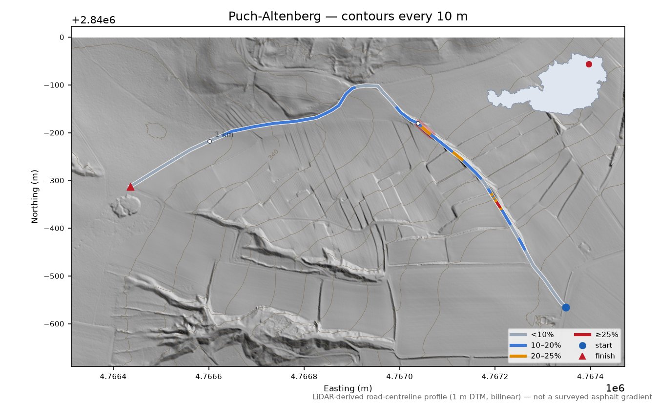 Puch-Altenberg LiDAR hillshade map with contours