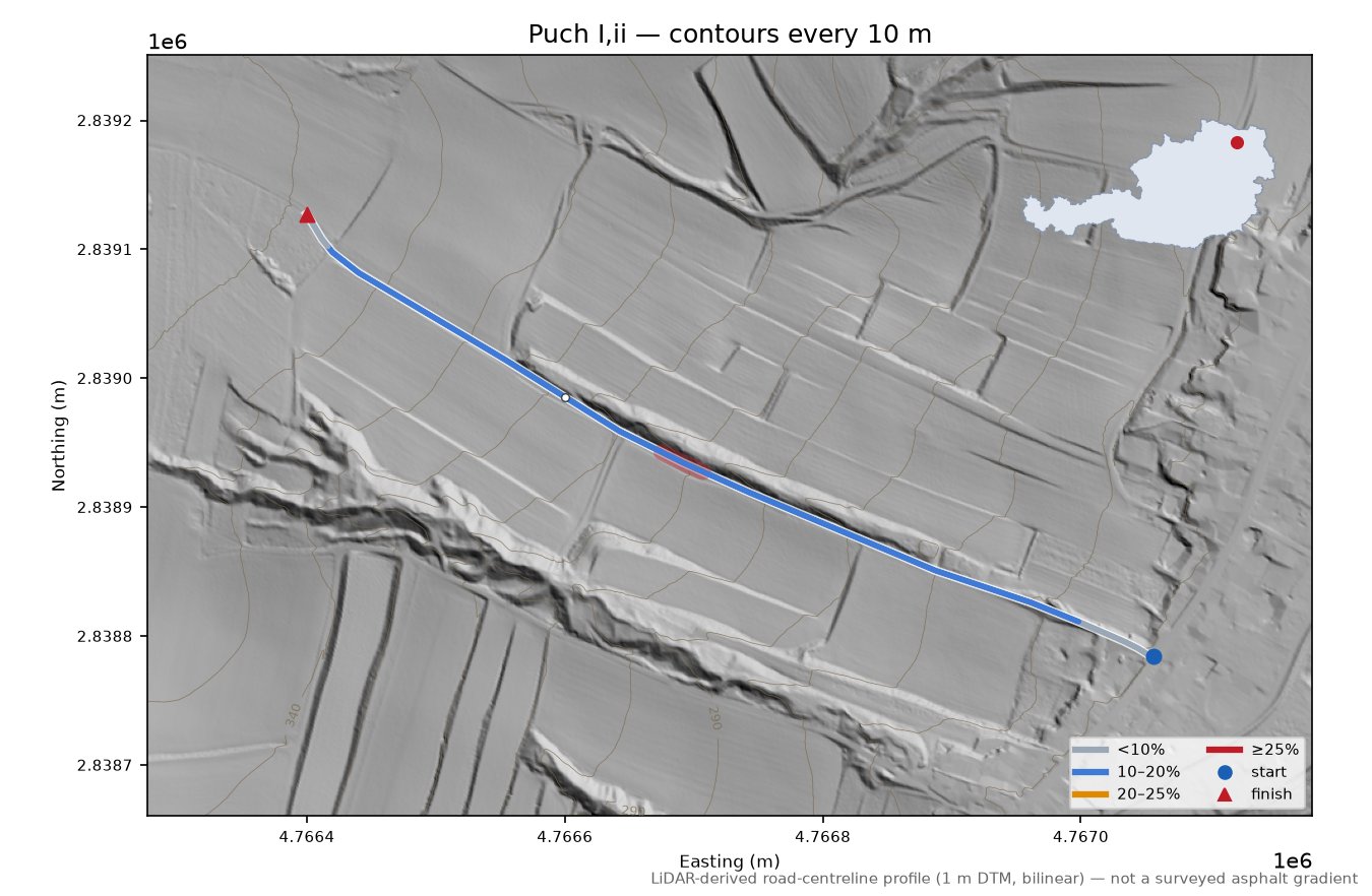 Puch I,ii LiDAR hillshade map with contours