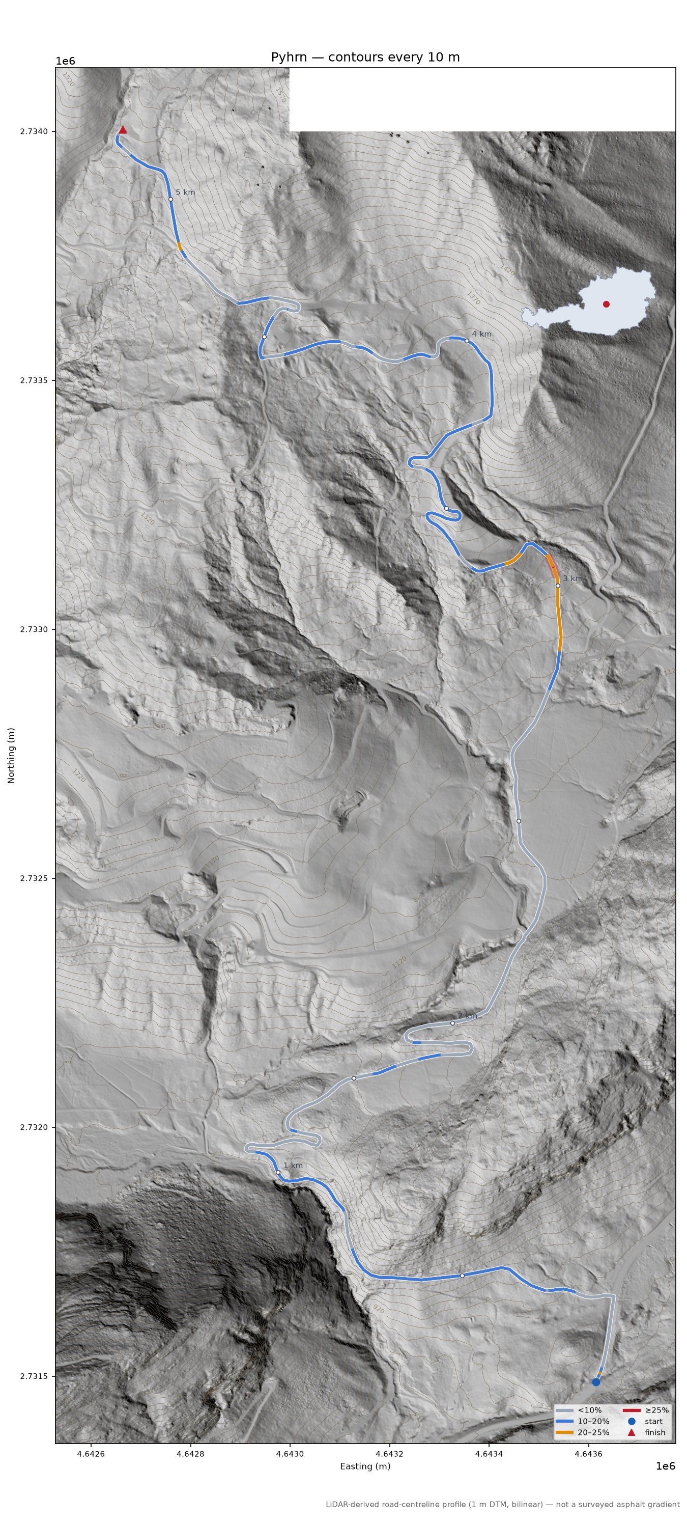 Pyhrn LiDAR hillshade map with contours