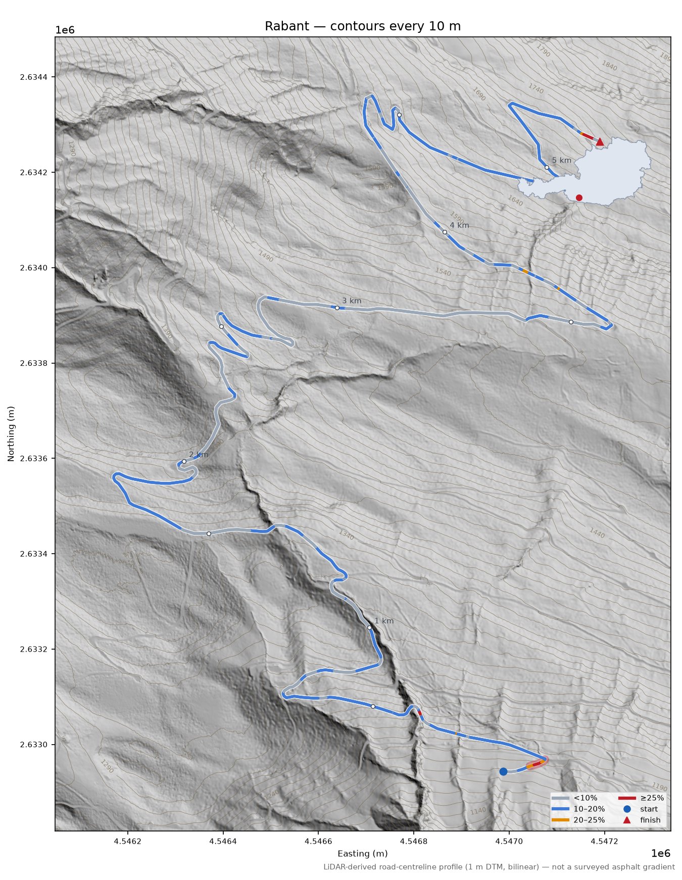 Rabant LiDAR hillshade map with contours