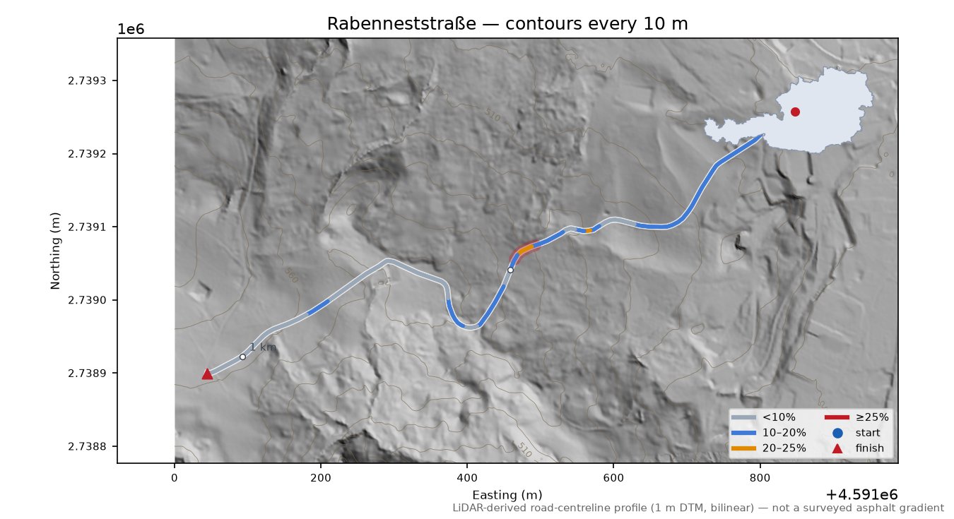 Rabenneststraße LiDAR hillshade map with contours
