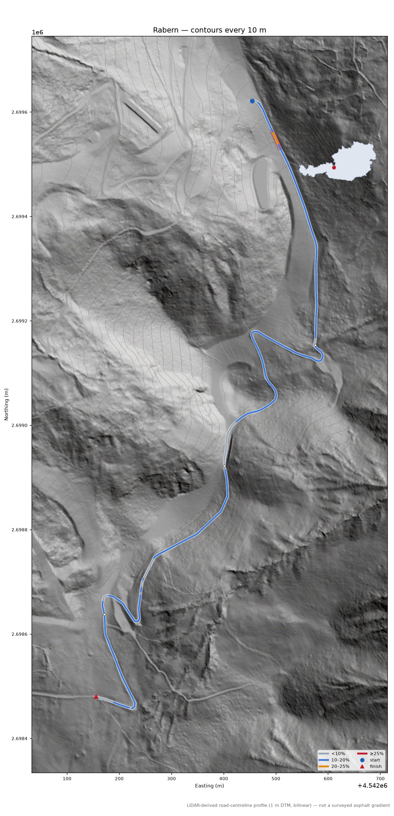 Rabern LiDAR hillshade map with contours