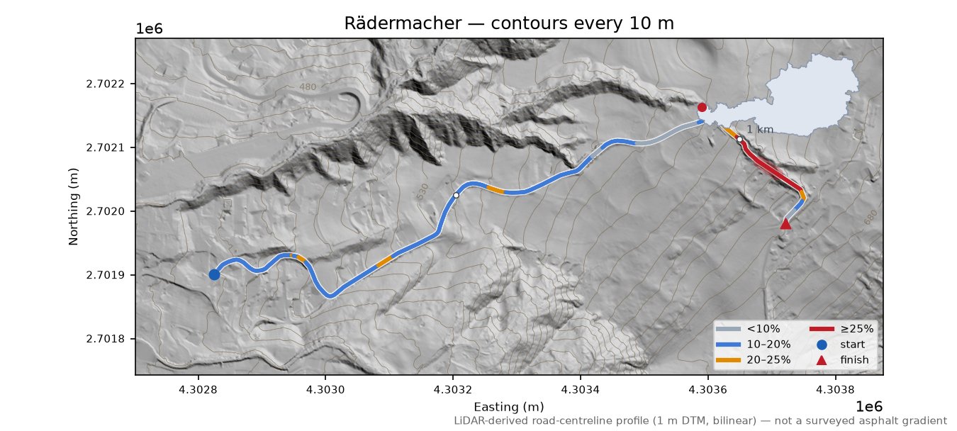 Rädermacher LiDAR hillshade map with contours