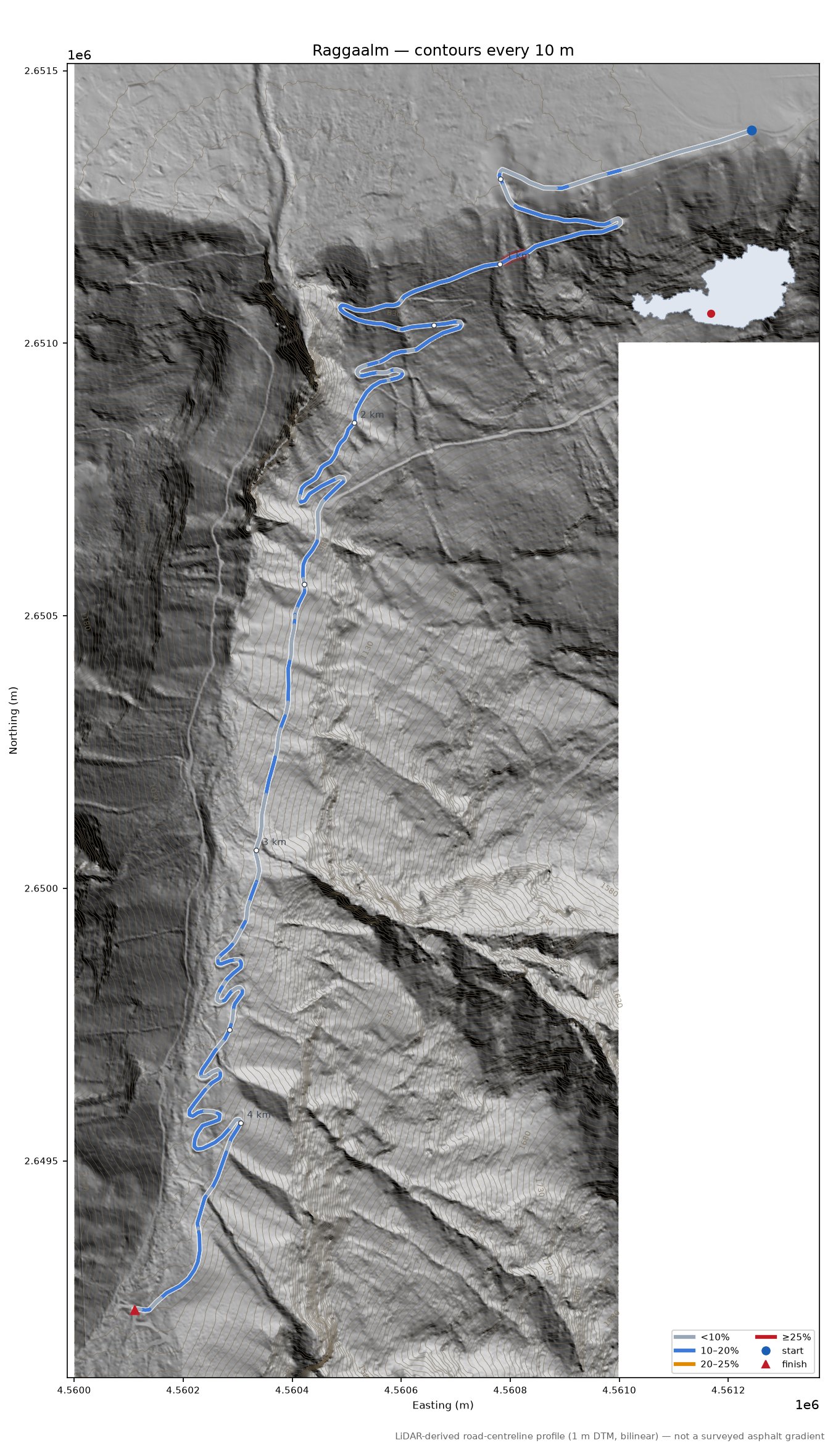 Raggaalm LiDAR hillshade map with contours
