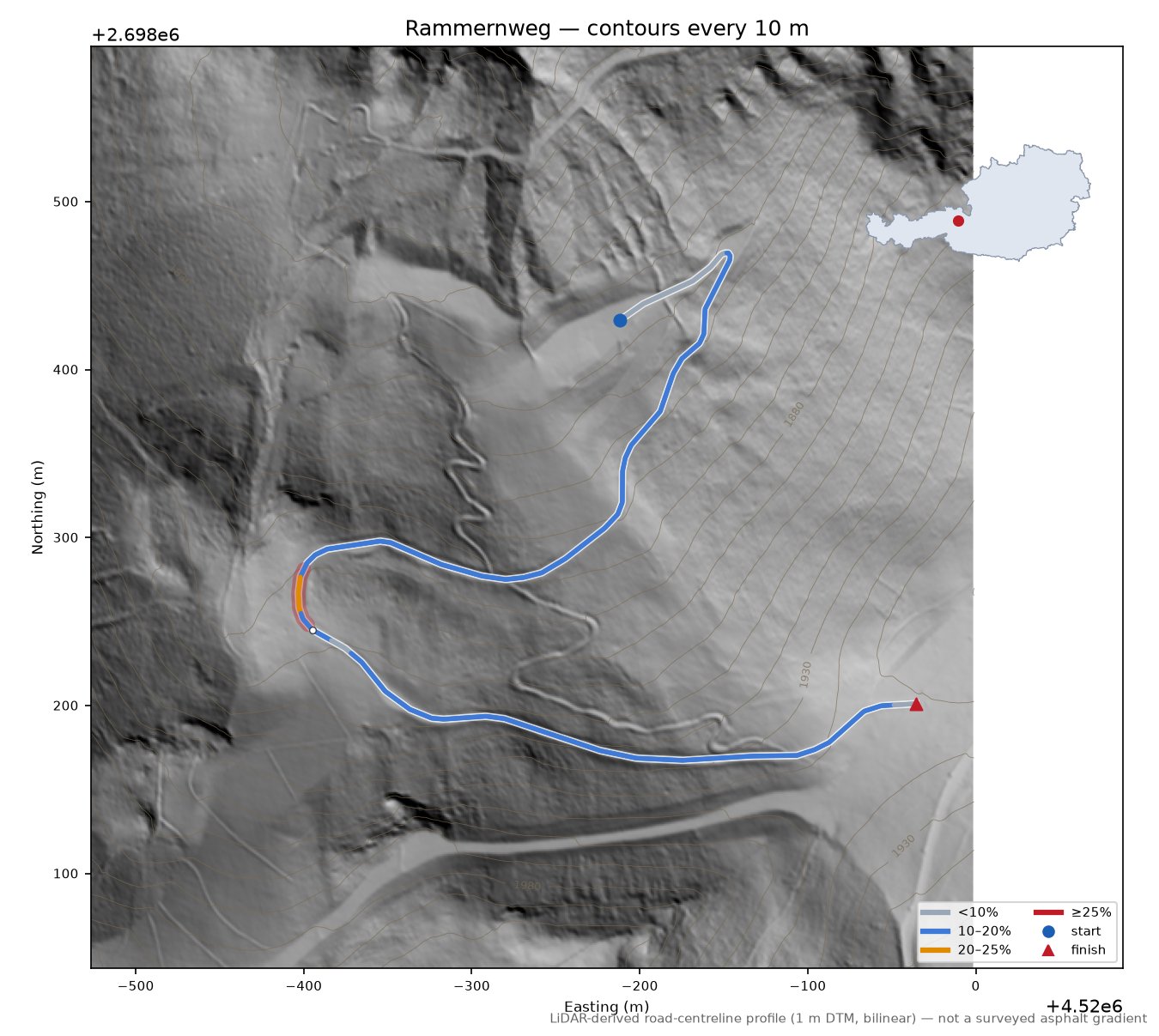 Rammernweg LiDAR hillshade map with contours