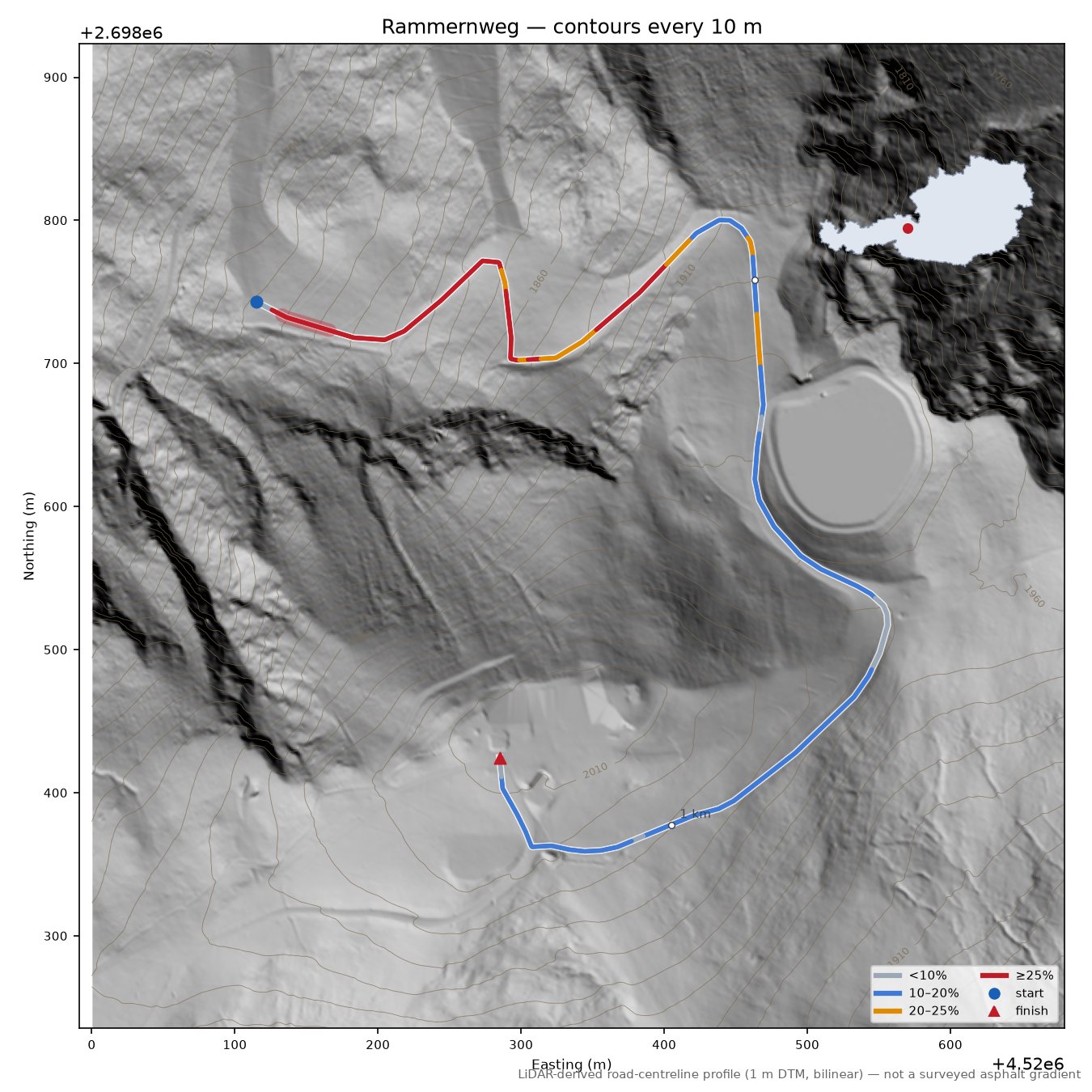 Rammernweg LiDAR hillshade map with contours