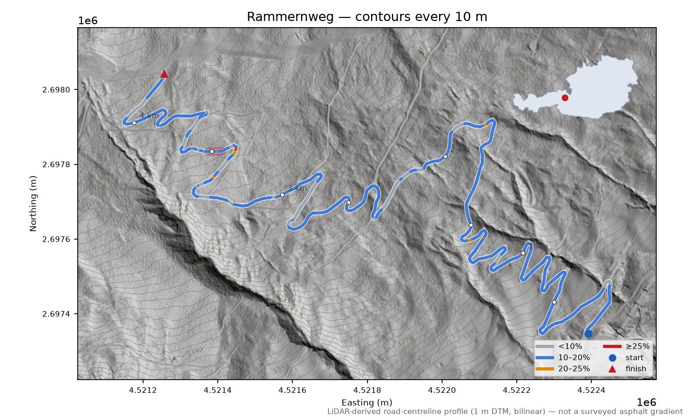 Rammernweg LiDAR hillshade map with contours