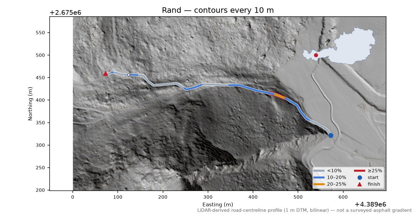 Rand LiDAR hillshade map with contours
