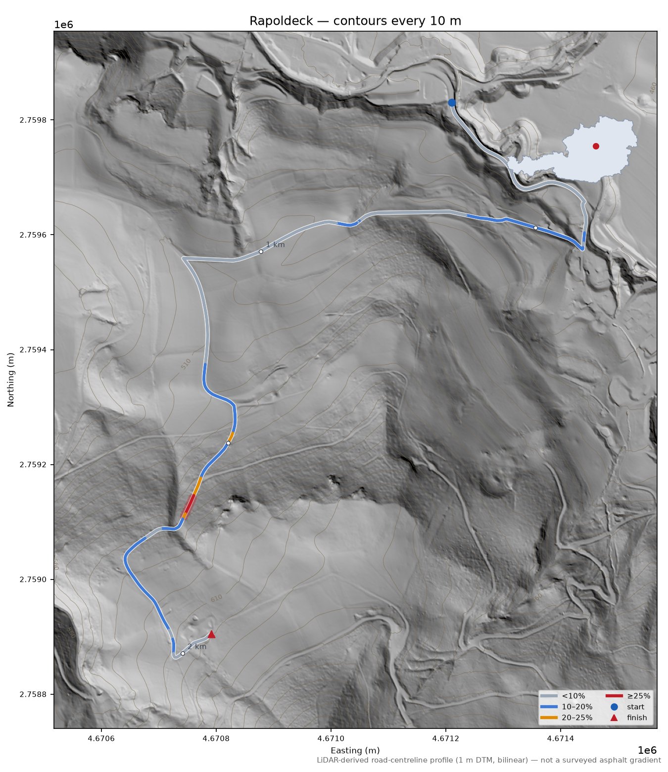 Rapoldeck LiDAR hillshade map with contours