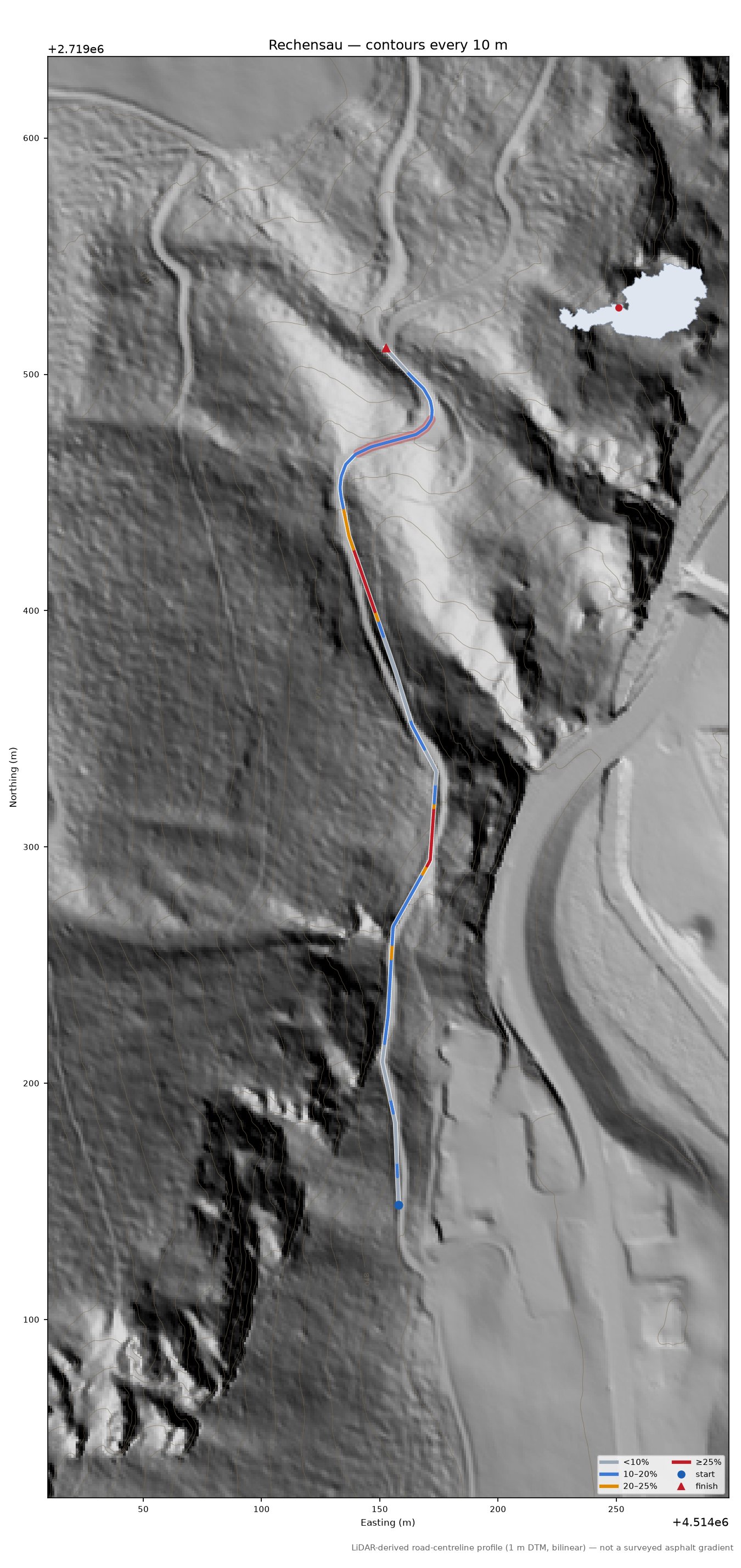 Rechensau LiDAR hillshade map with contours