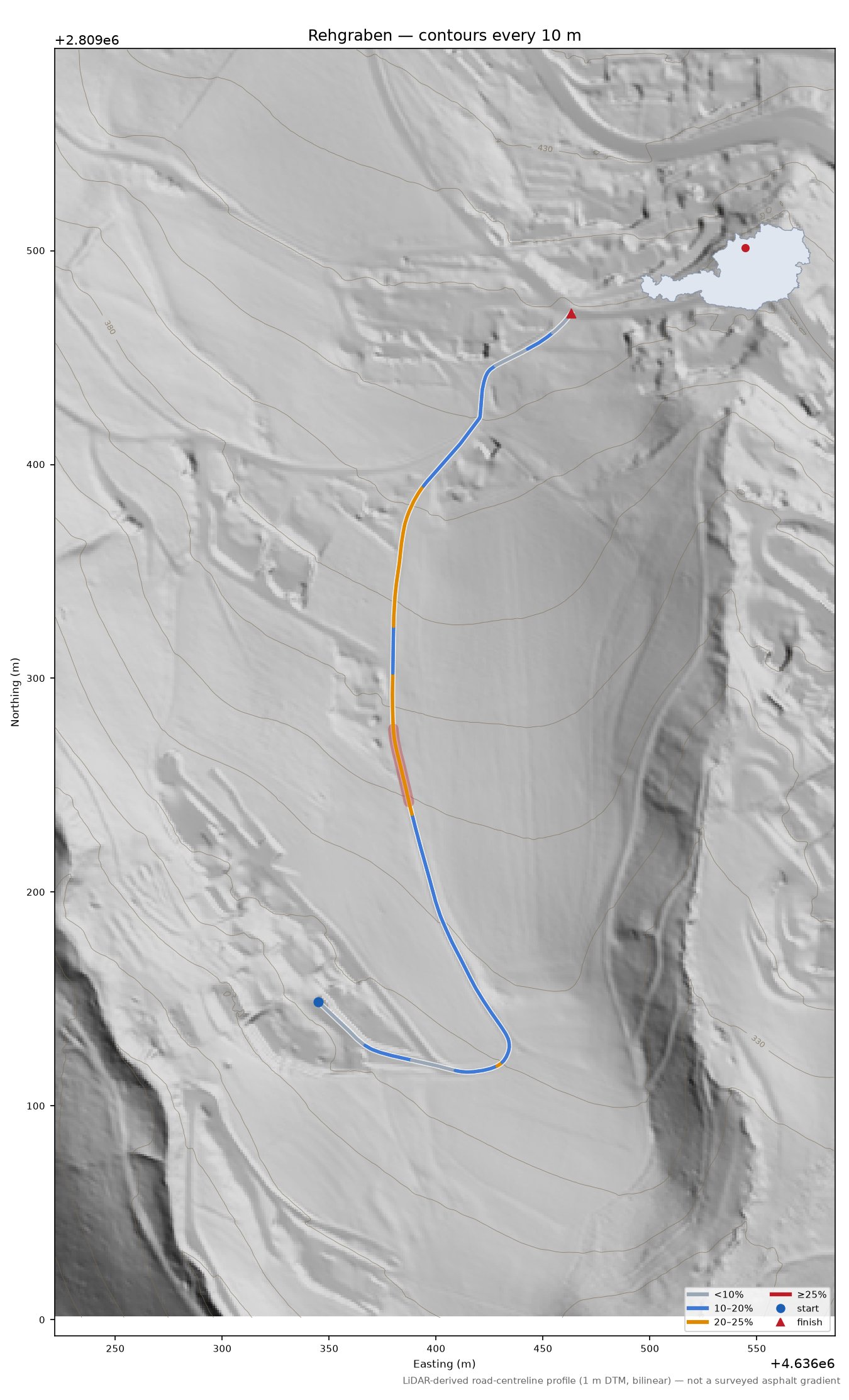 Rehgraben LiDAR hillshade map with contours