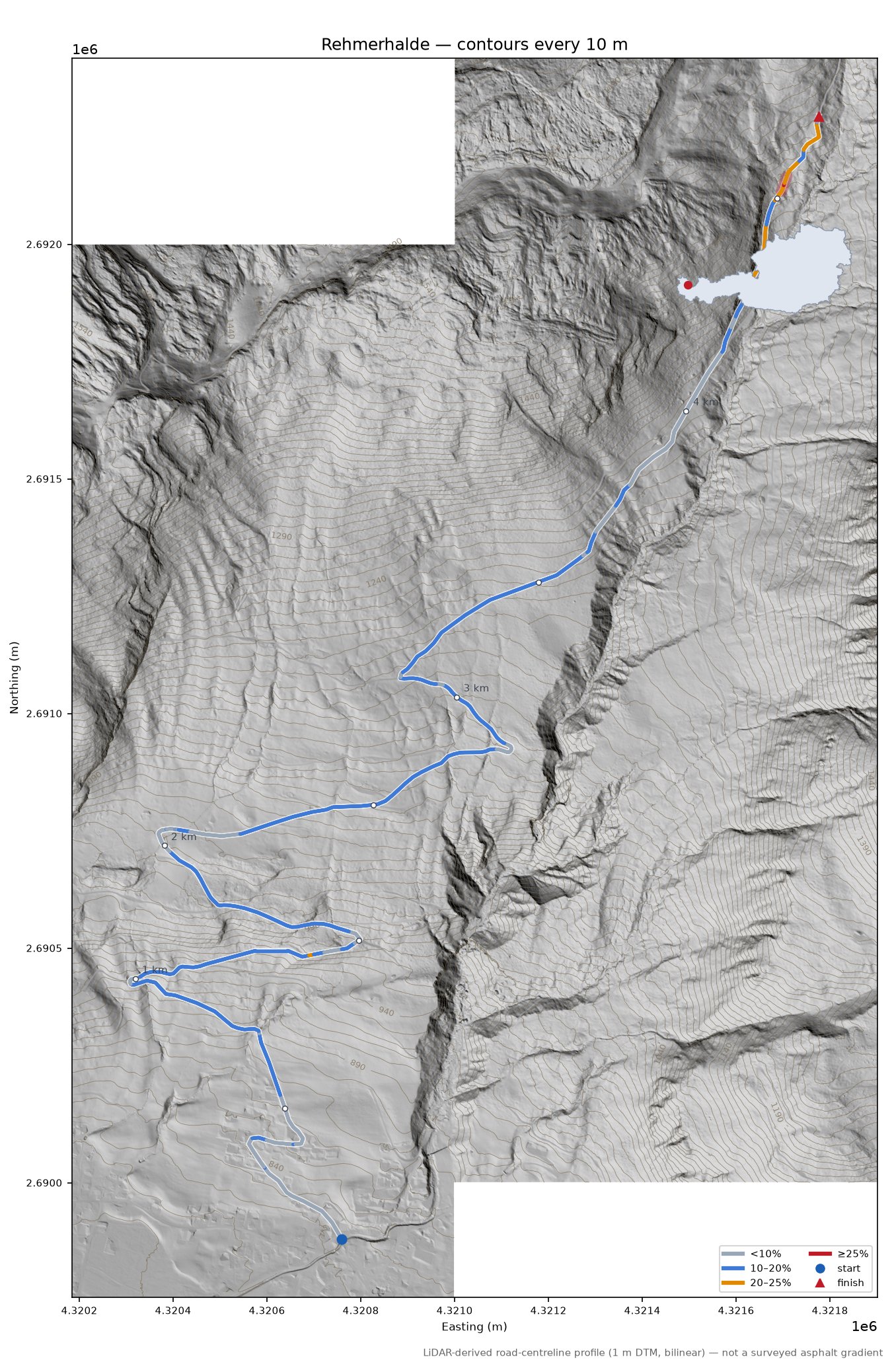 Rehmerhalde LiDAR hillshade map with contours