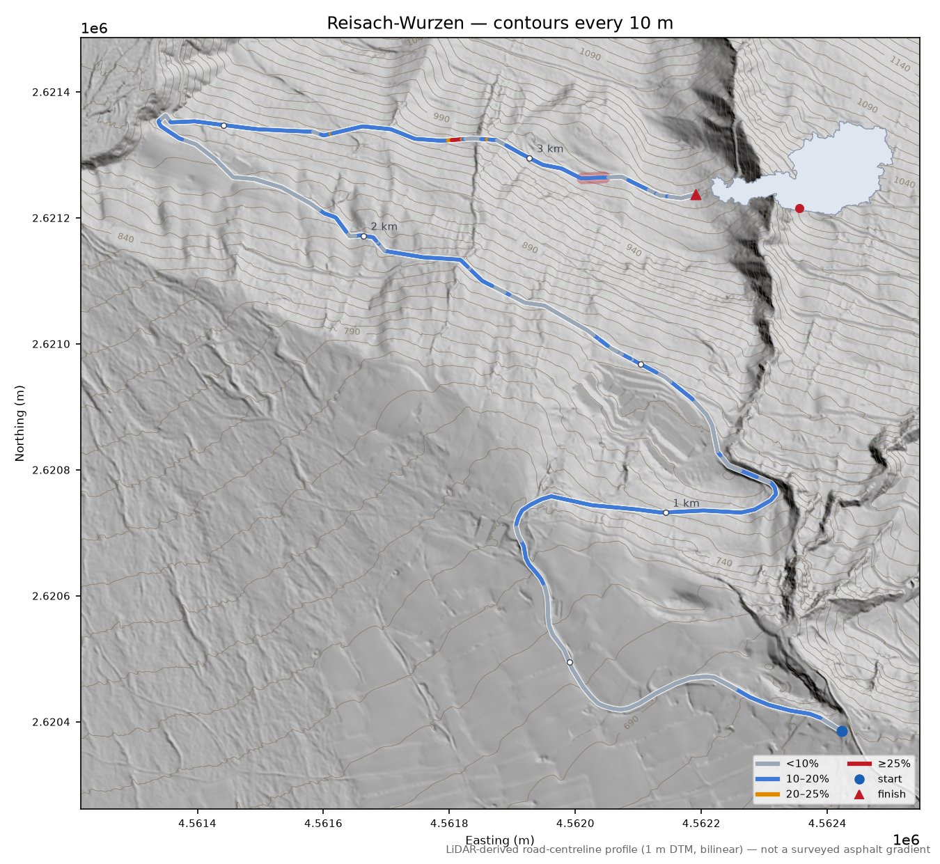 Reisach-Wurzen LiDAR hillshade map with contours