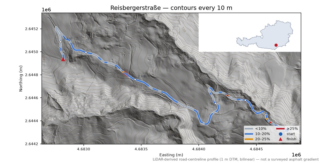 Reisbergerstraße LiDAR hillshade map with contours