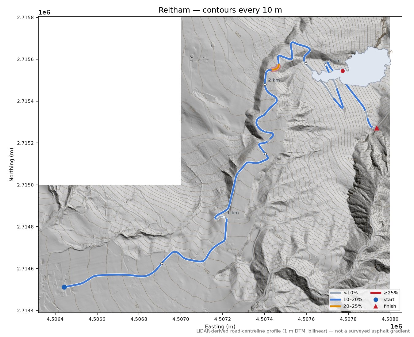 Reitham LiDAR hillshade map with contours