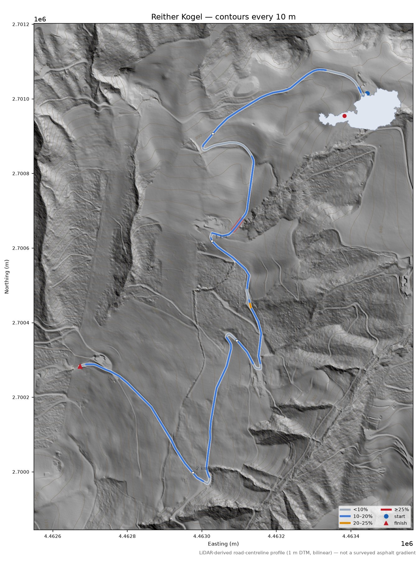Reither Kogel LiDAR hillshade map with contours