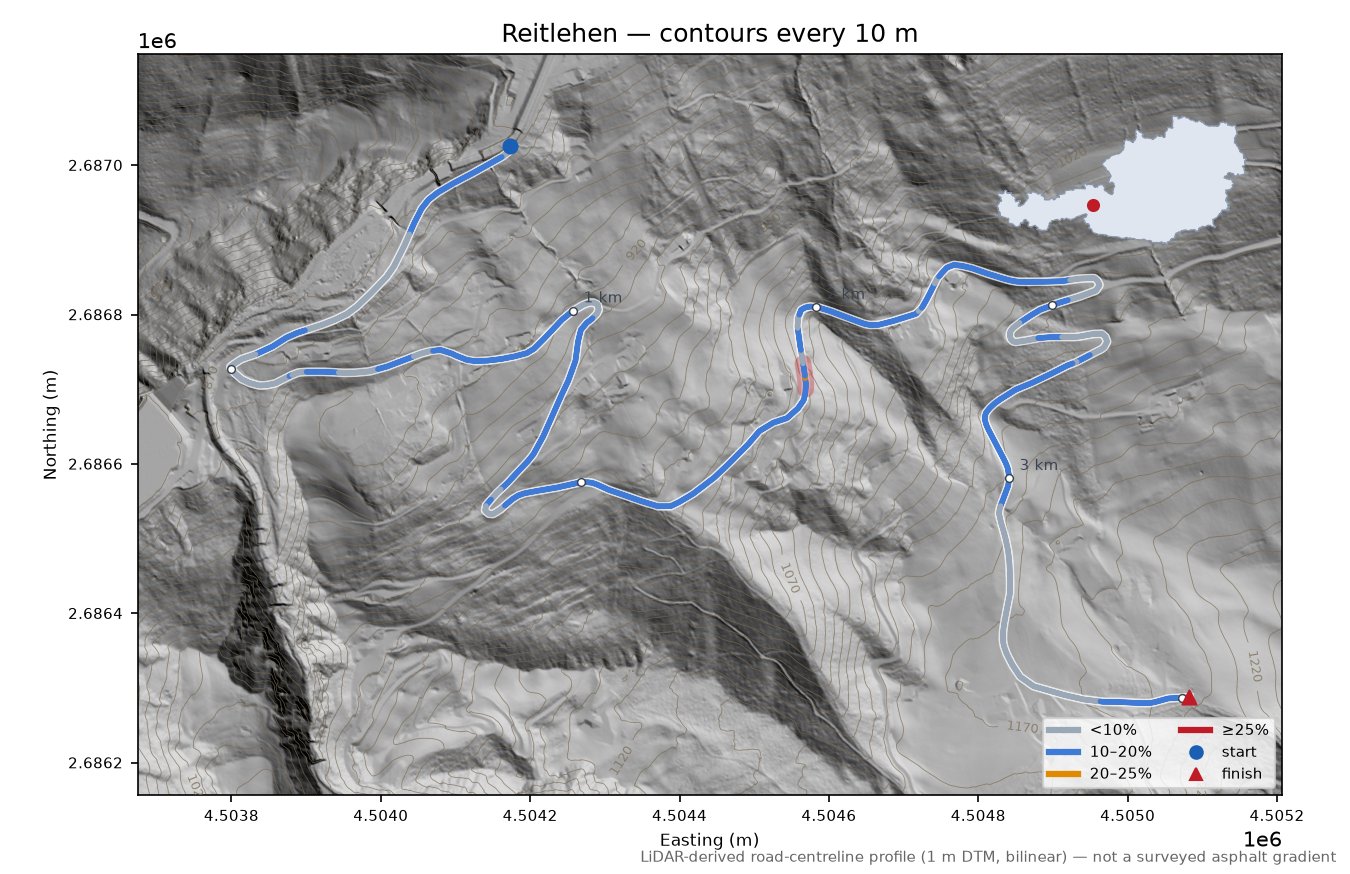 Reitlehen LiDAR hillshade map with contours