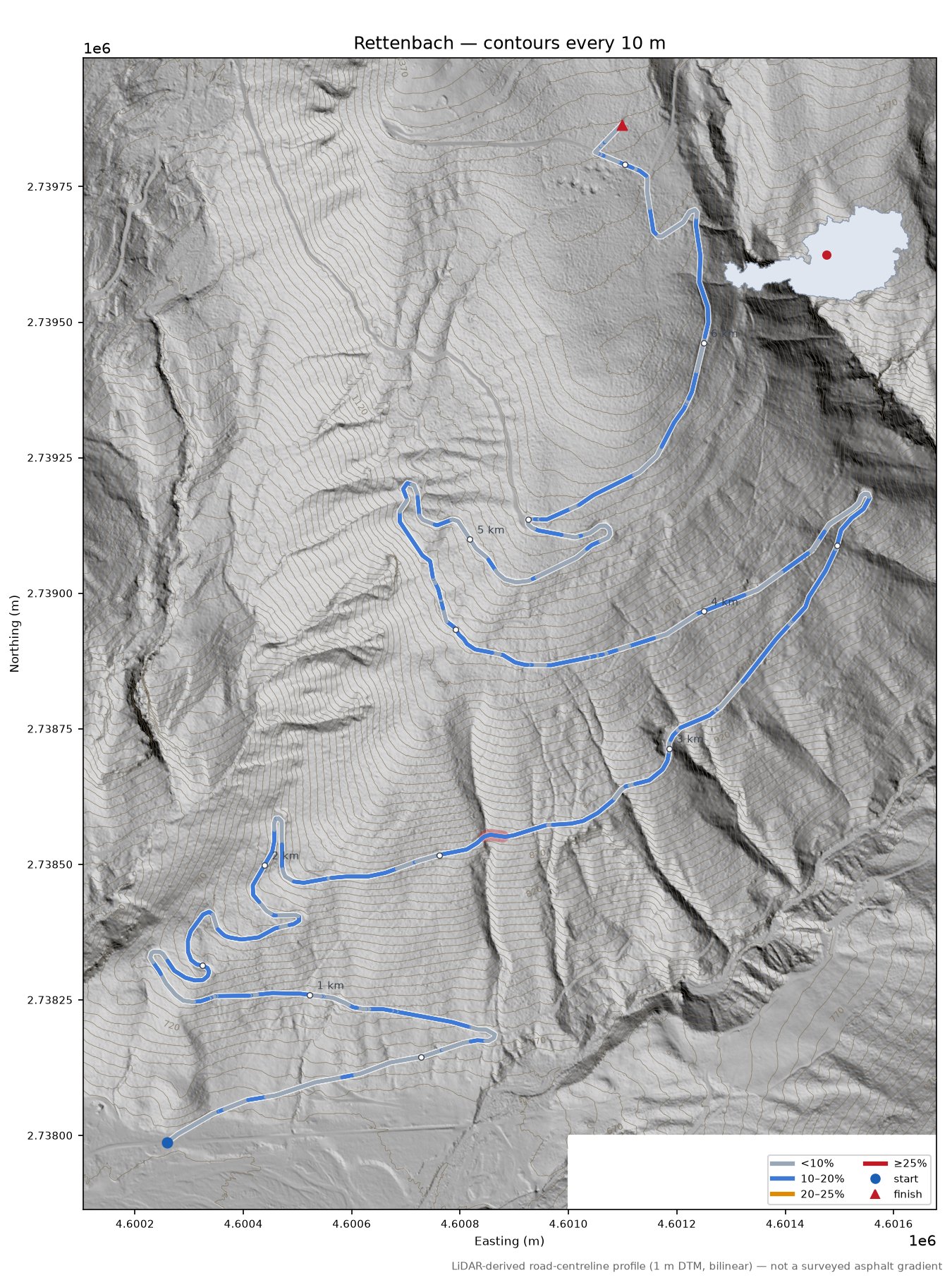 Rettenbach LiDAR hillshade map with contours