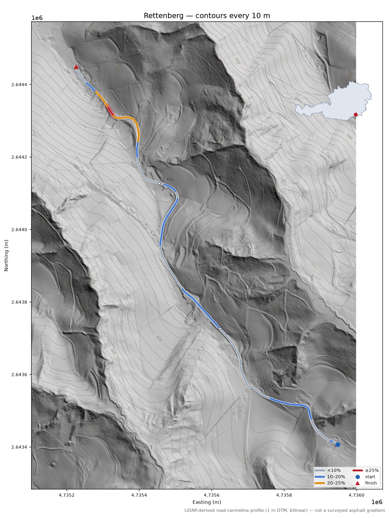 Rettenberg LiDAR hillshade map with contours