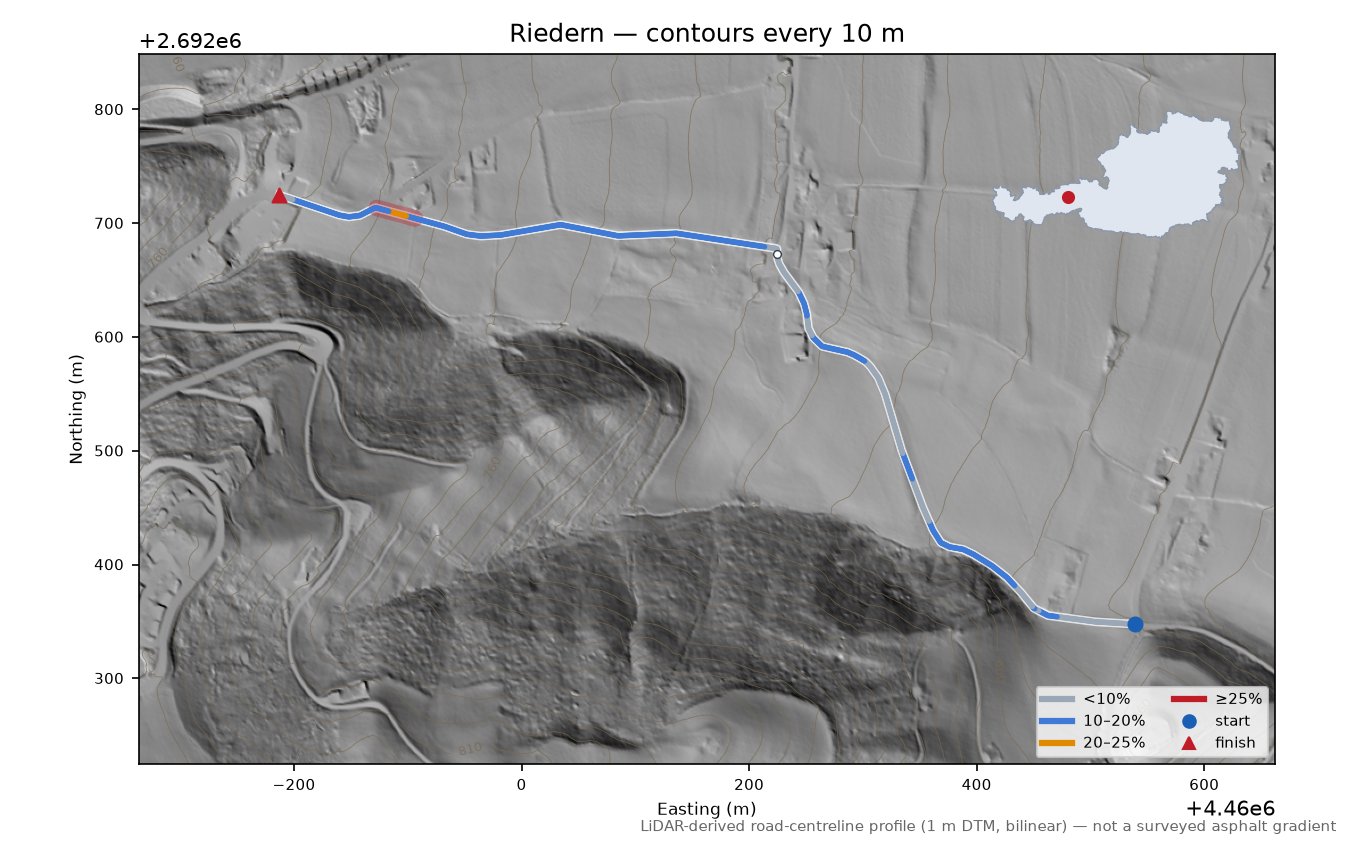 Riedern LiDAR hillshade map with contours