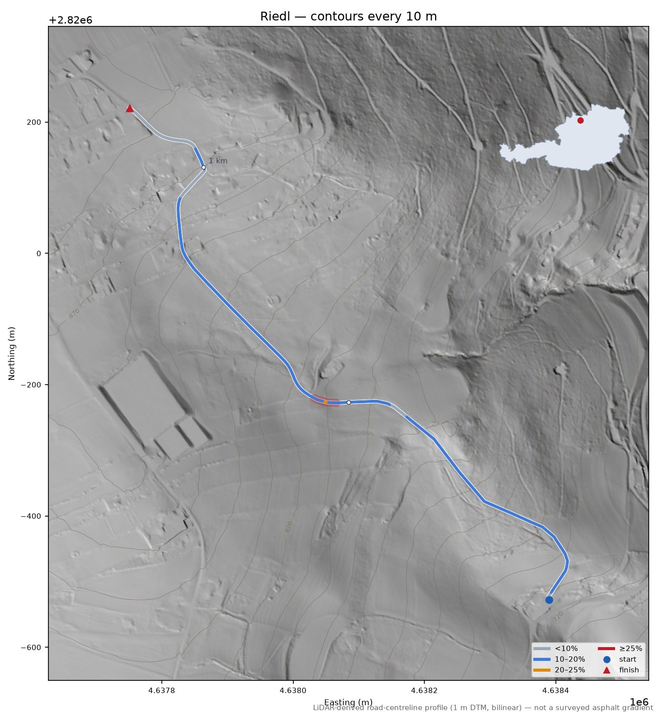 Riedl LiDAR hillshade map with contours