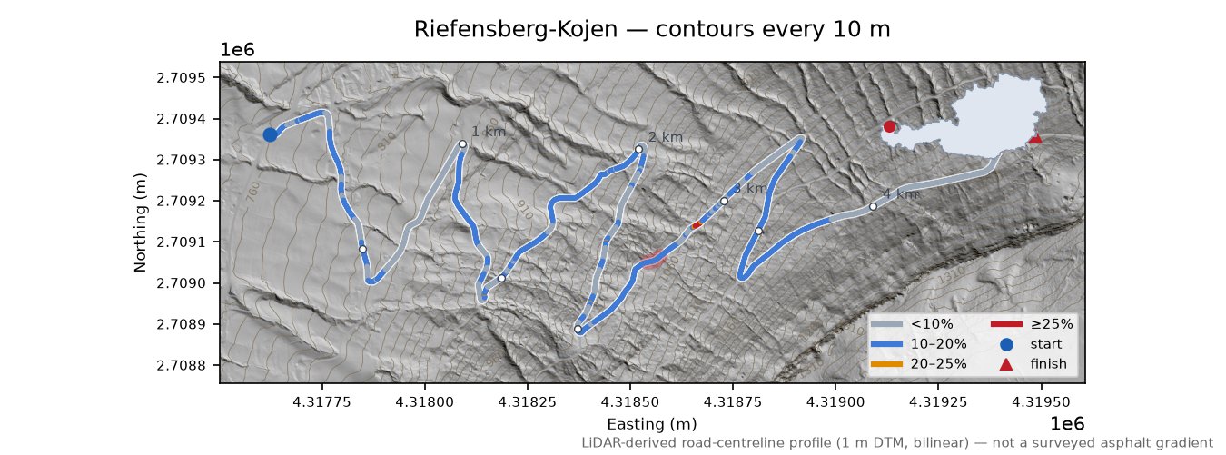 Riefensberg-Kojen LiDAR hillshade map with contours