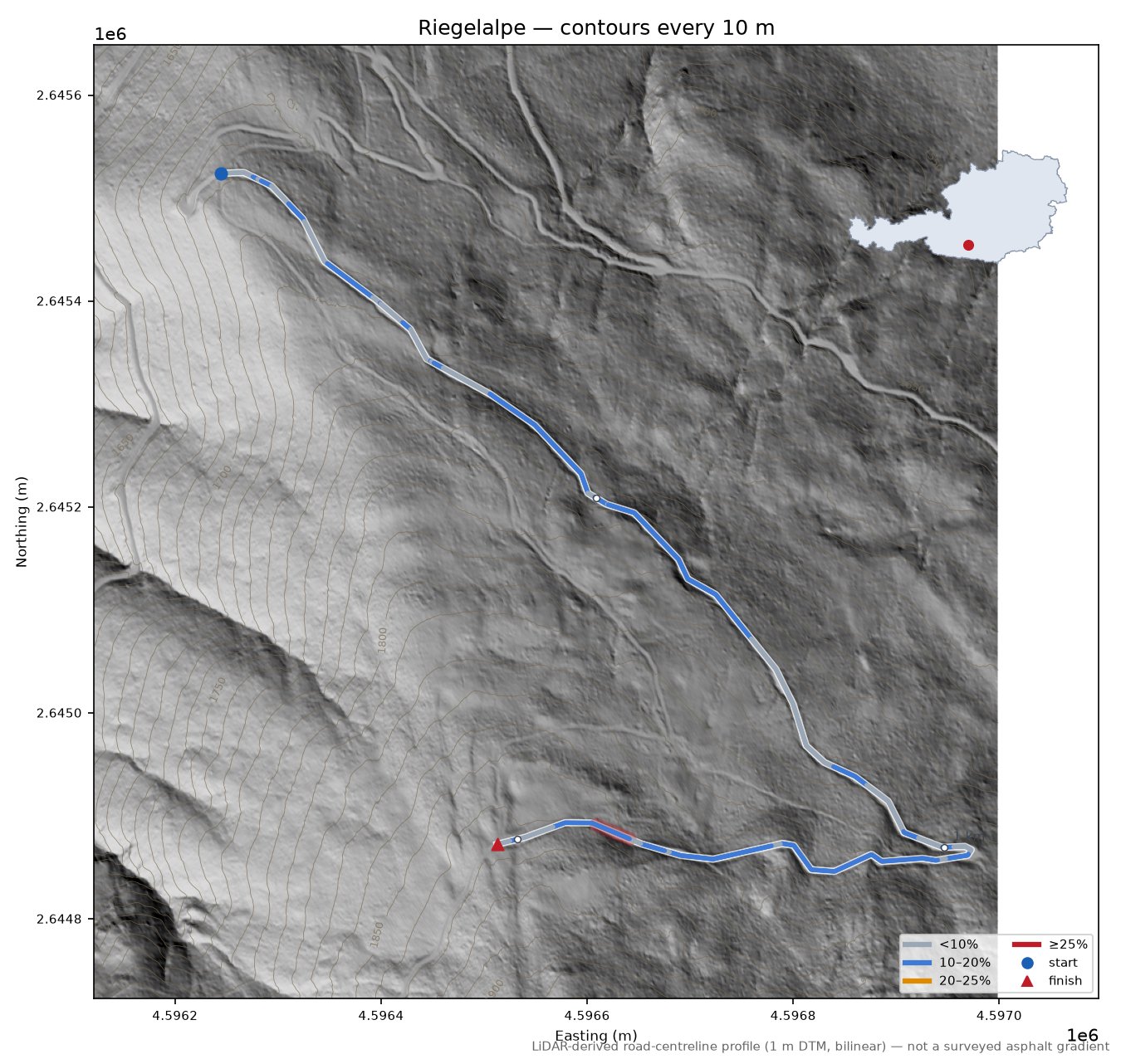 Riegelalpe LiDAR hillshade map with contours