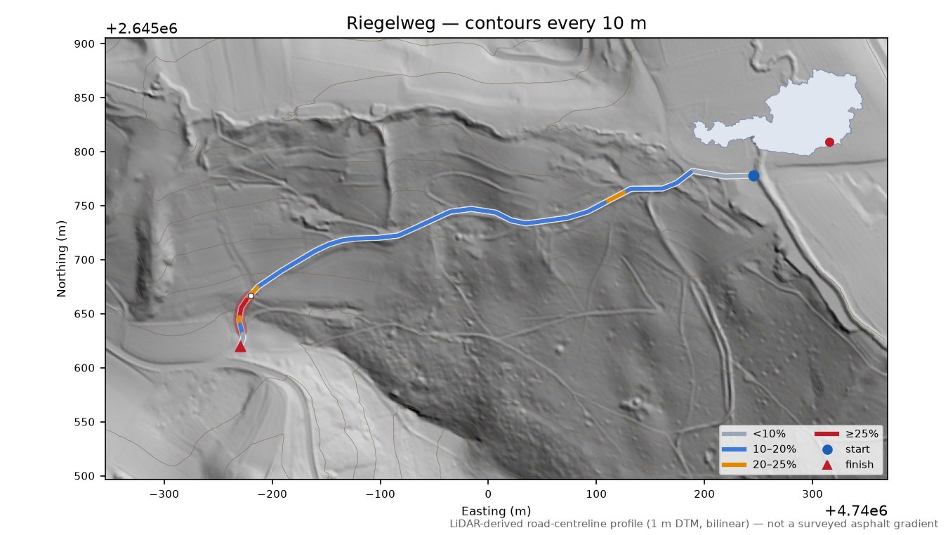 Riegelweg LiDAR hillshade map with contours