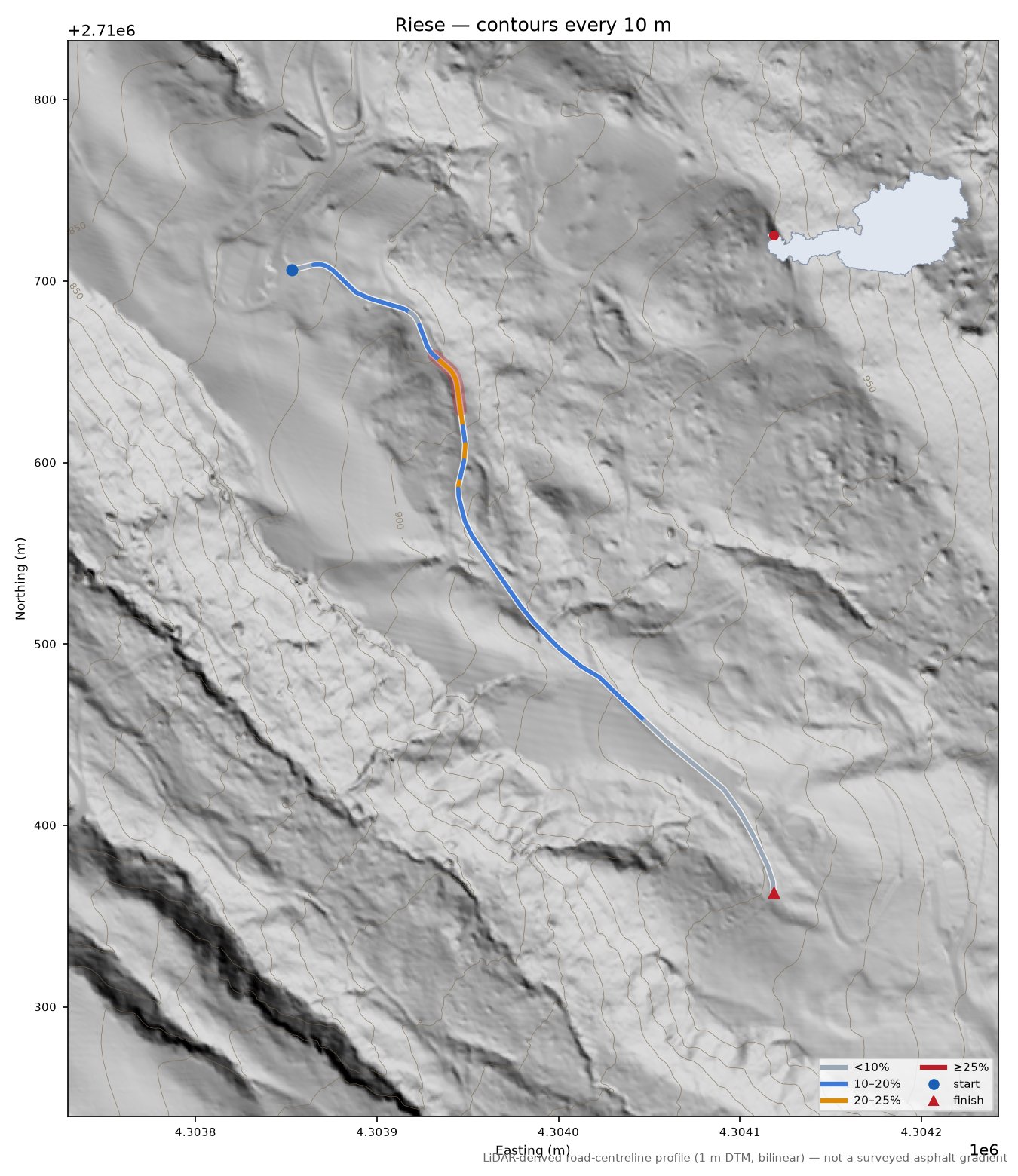 Riese LiDAR hillshade map with contours