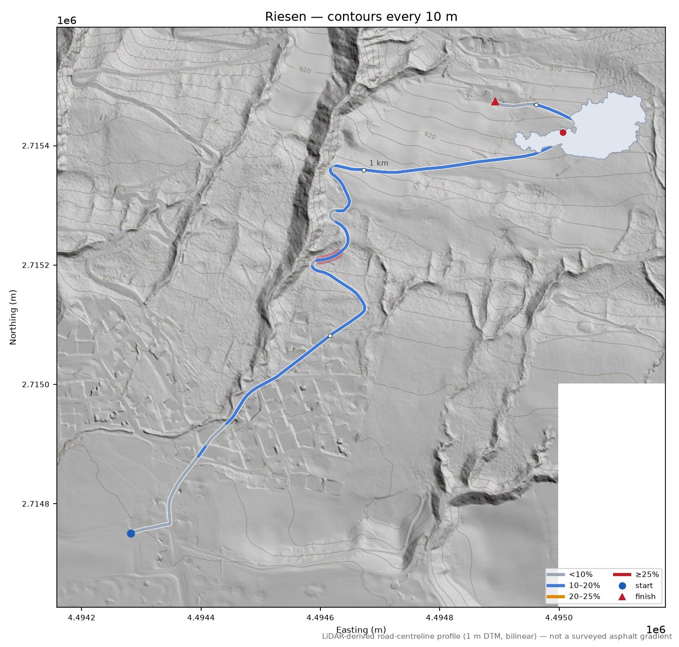 Riesen LiDAR hillshade map with contours