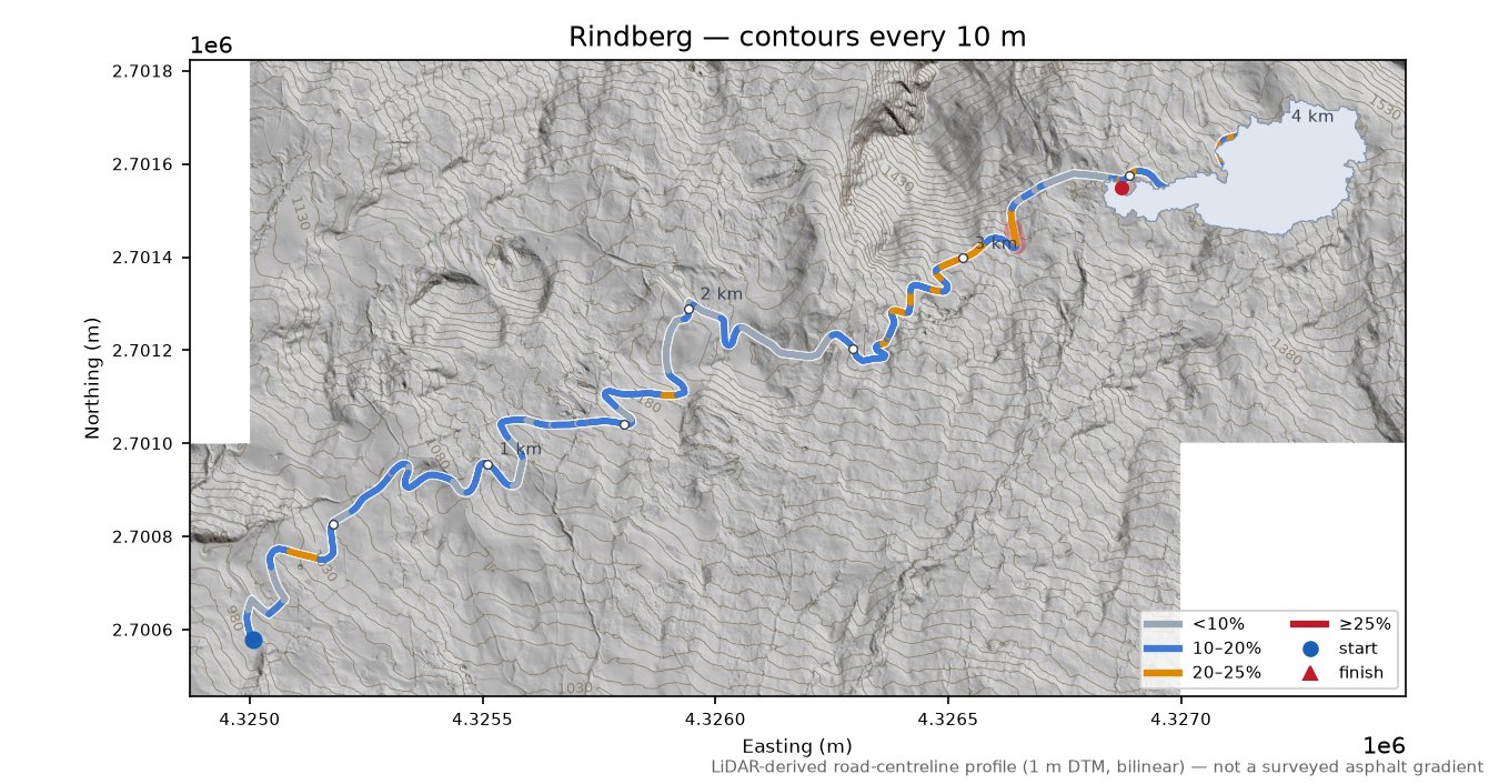 Rindberg LiDAR hillshade map with contours
