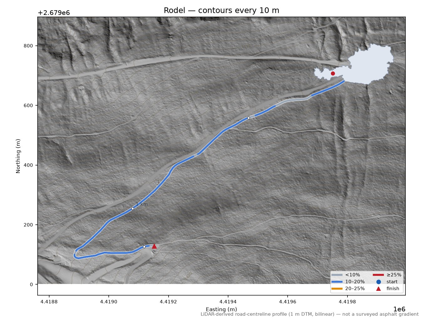 Rodel LiDAR hillshade map with contours
