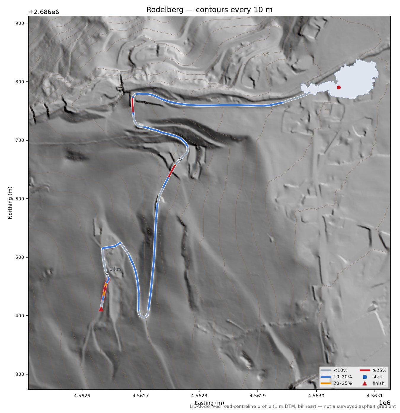Rodelberg LiDAR hillshade map with contours