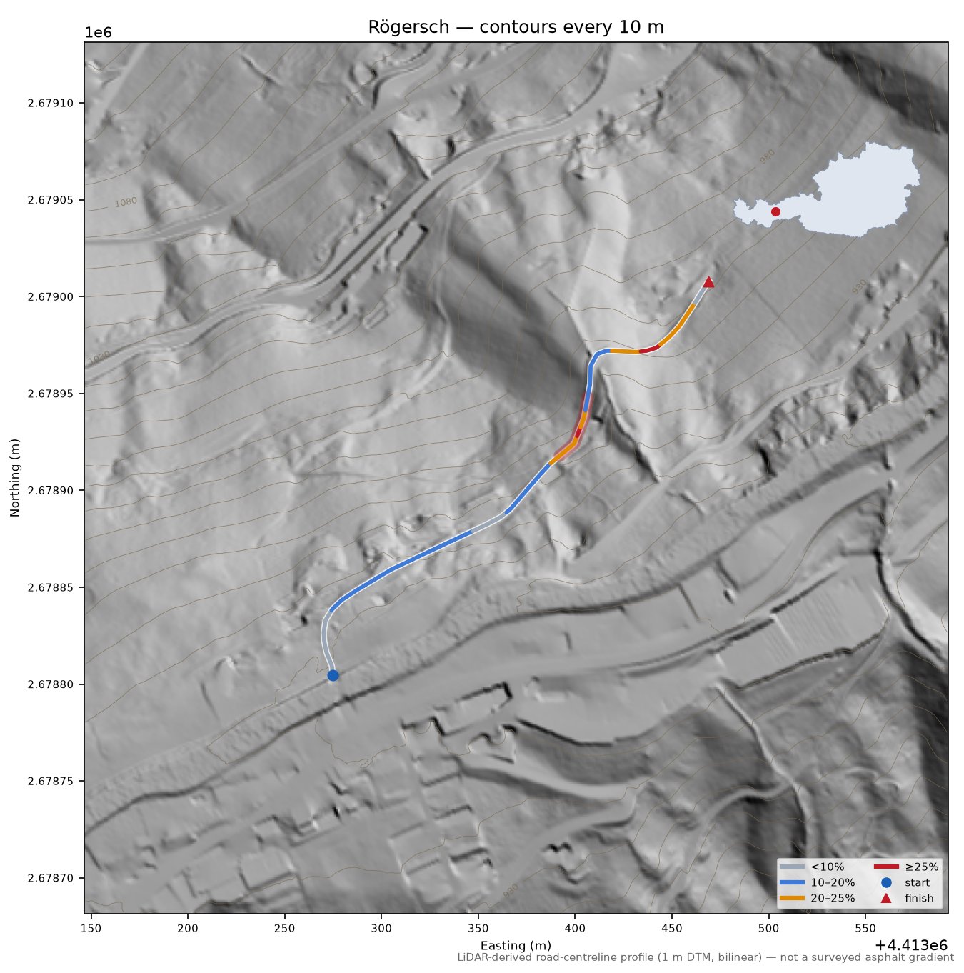Rögersch LiDAR hillshade map with contours
