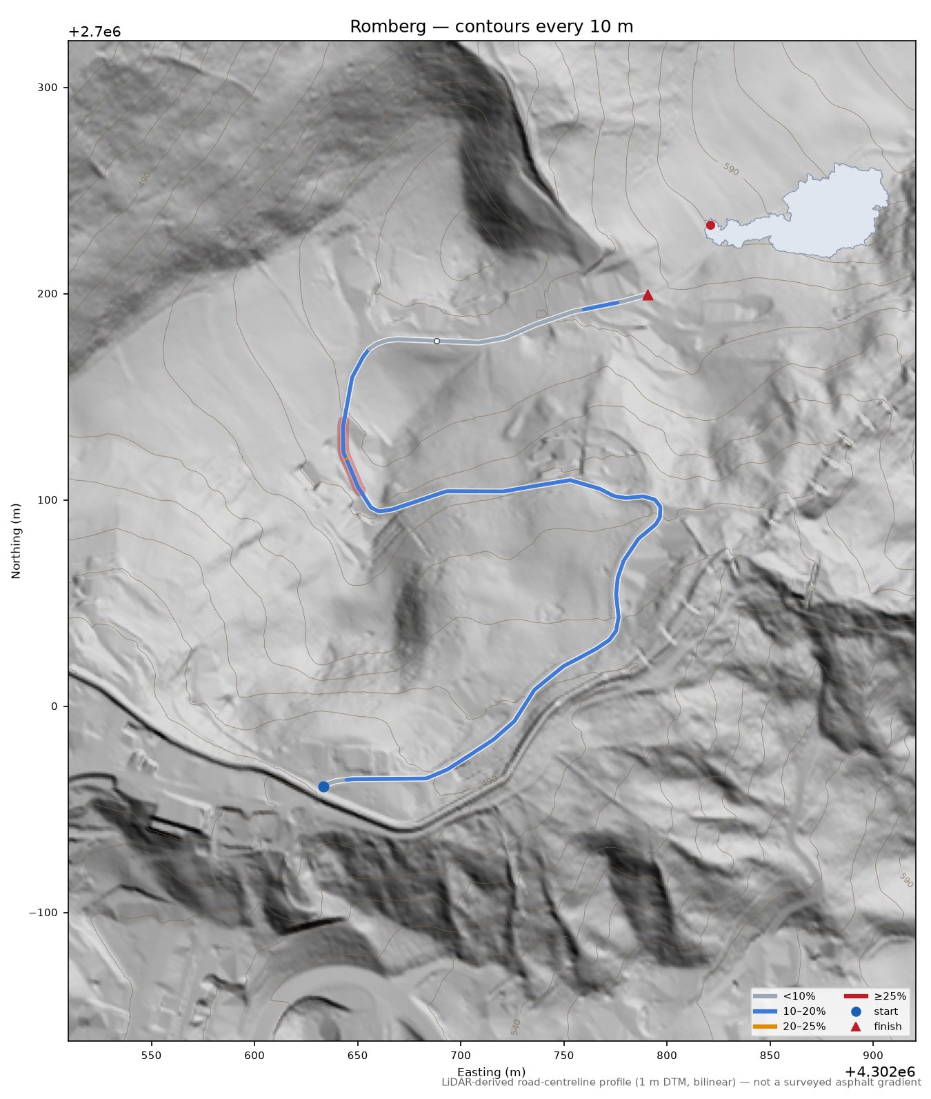 Romberg LiDAR hillshade map with contours