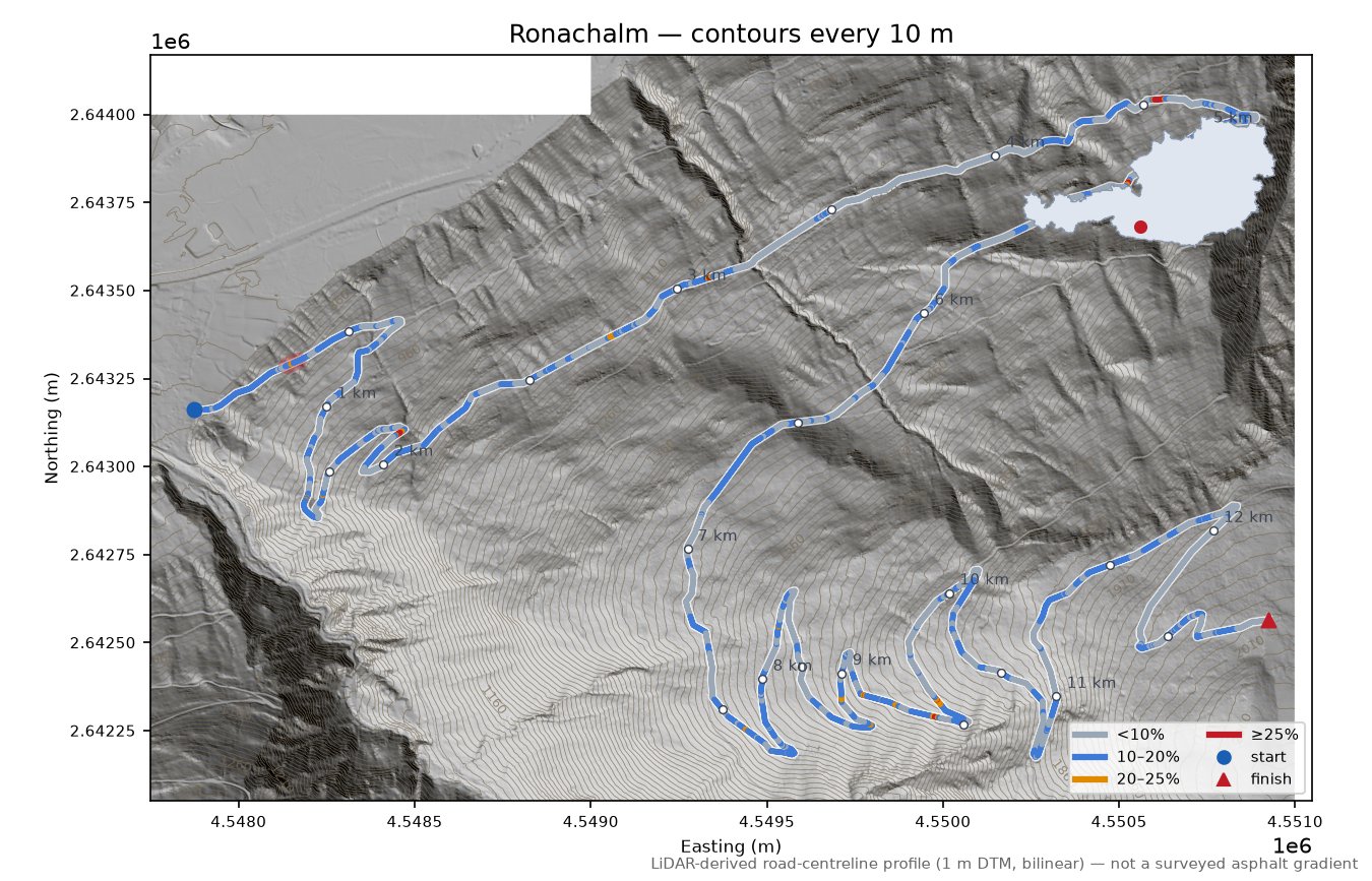 Ronachalm LiDAR hillshade map with contours