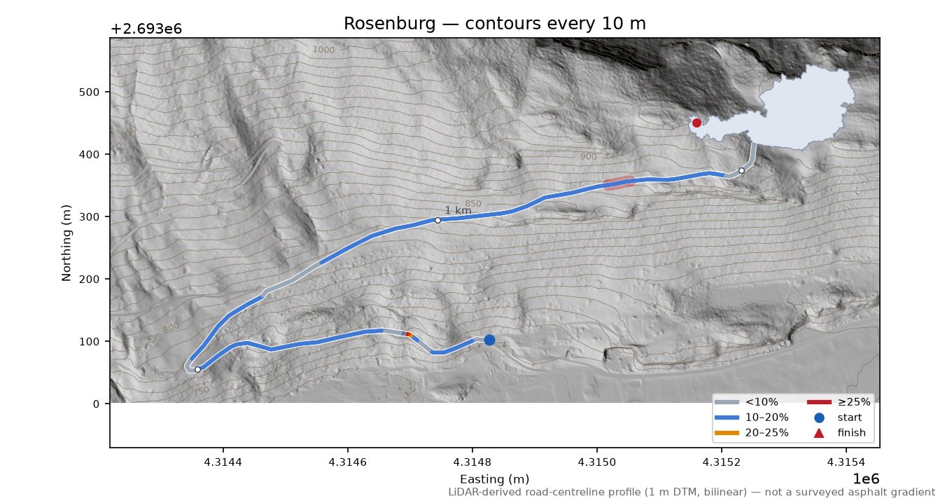 Rosenburg LiDAR hillshade map with contours