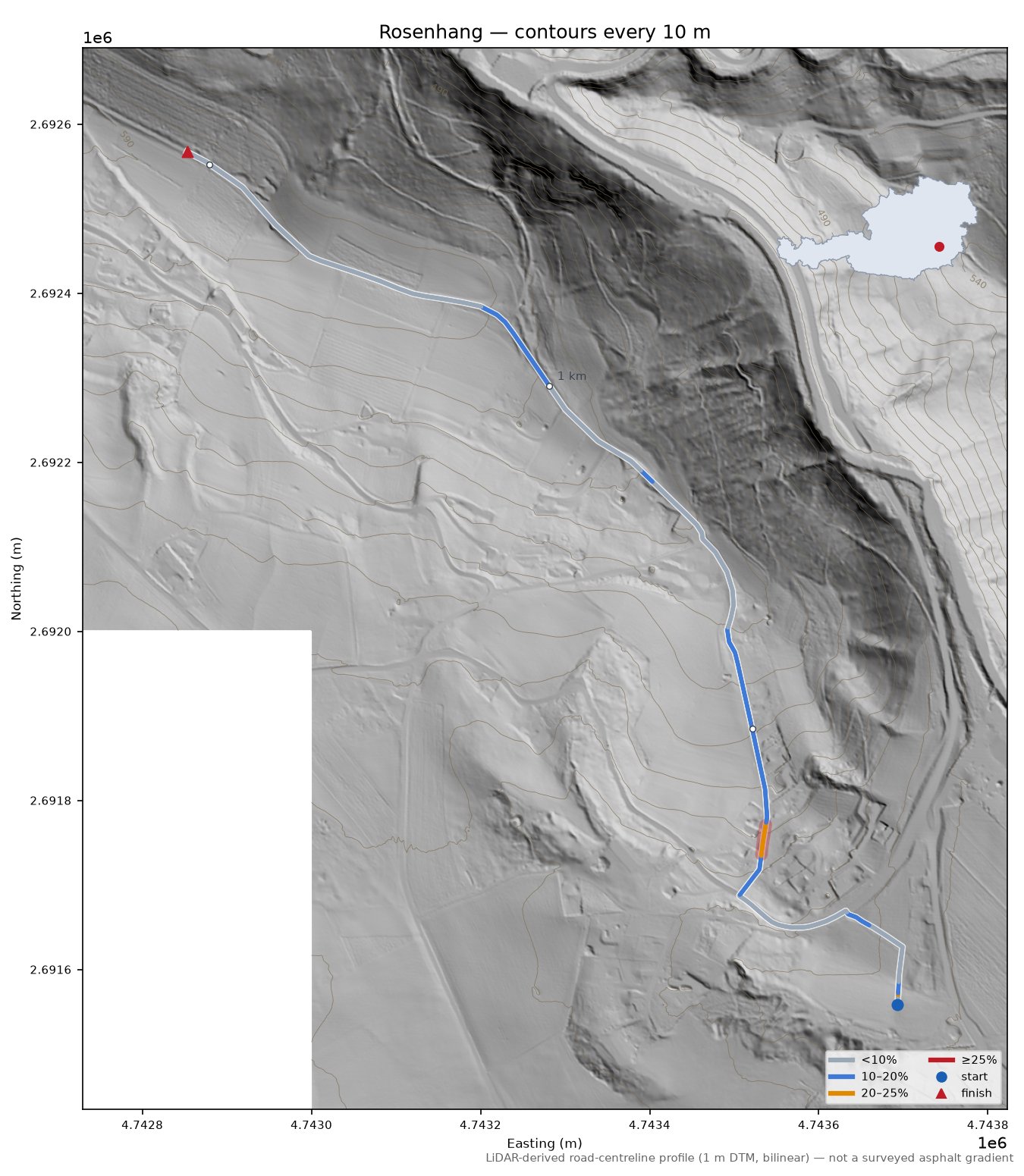 Rosenhang LiDAR hillshade map with contours