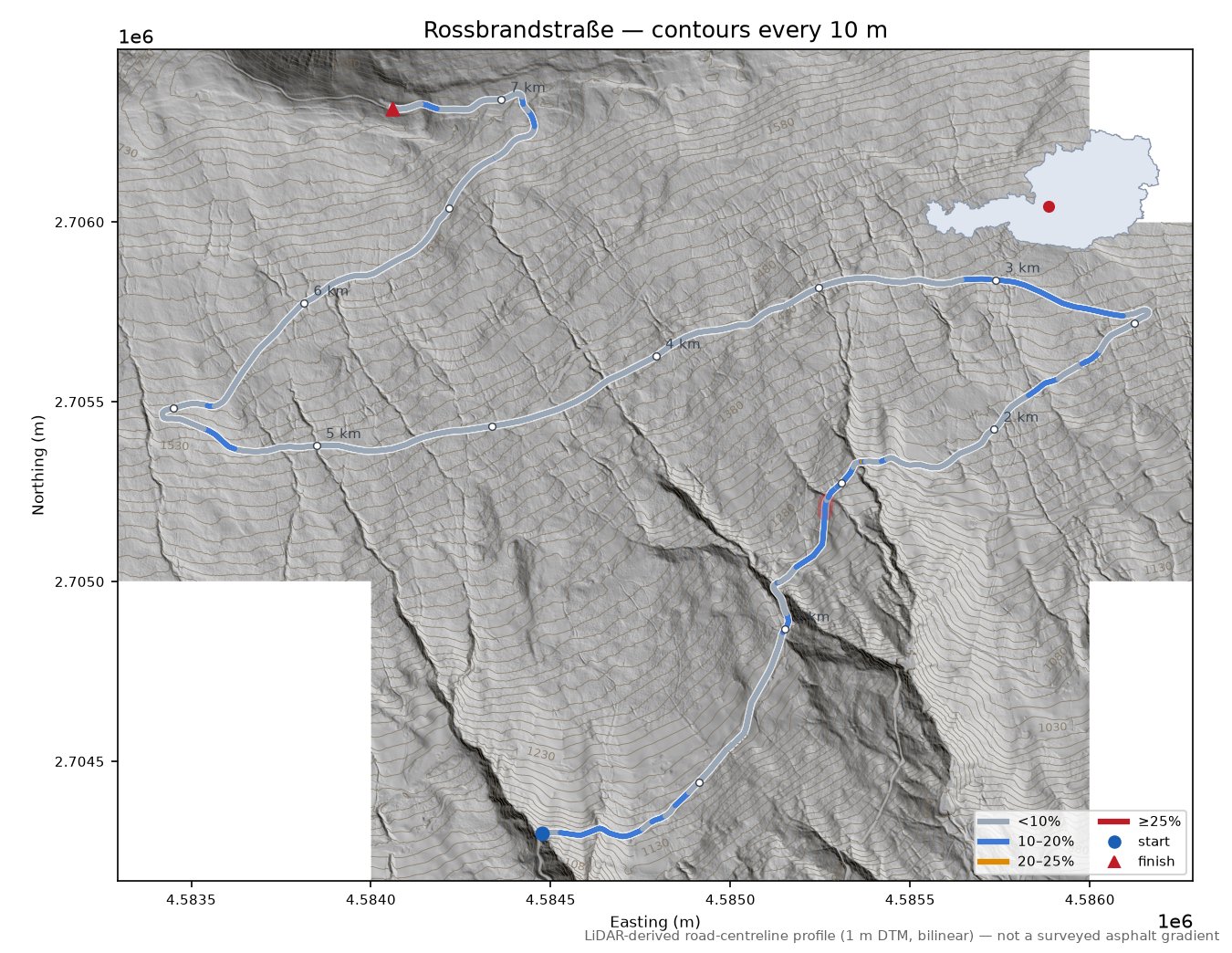 Rossbrandstraße LiDAR hillshade map with contours