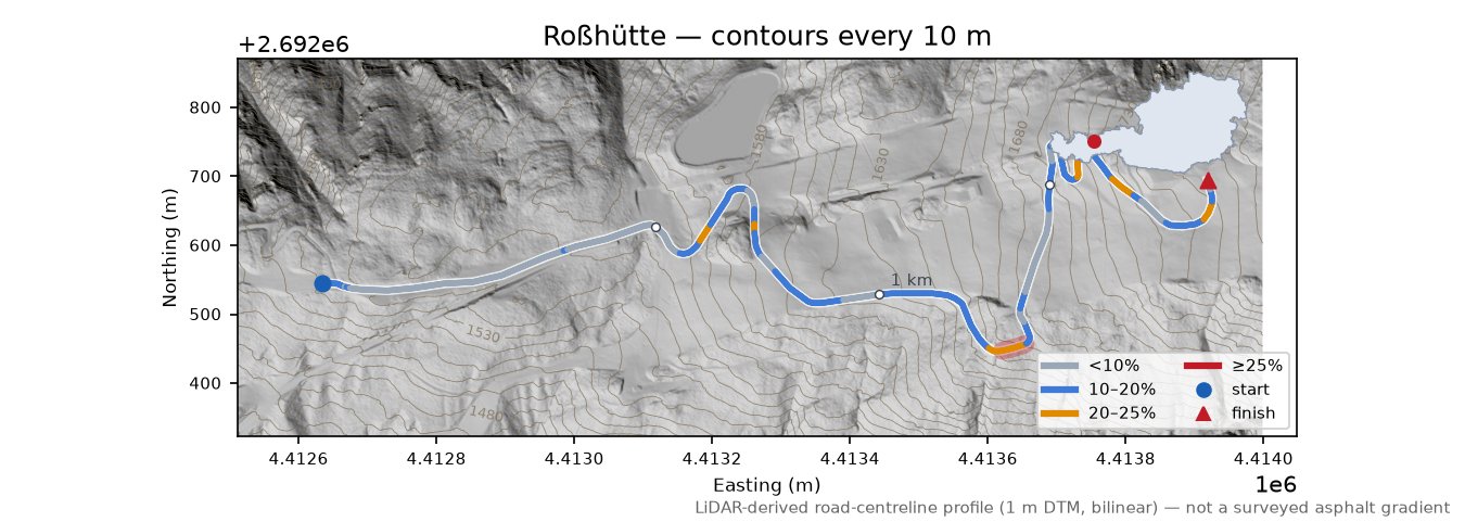 Roßhütte LiDAR hillshade map with contours