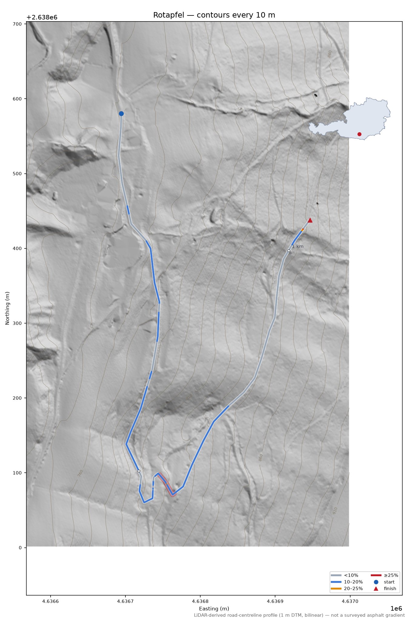 Rotapfel LiDAR hillshade map with contours
